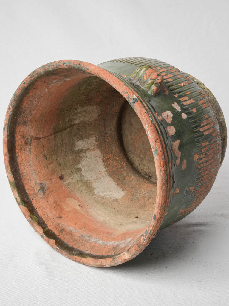 Textured olive earthenware planter
