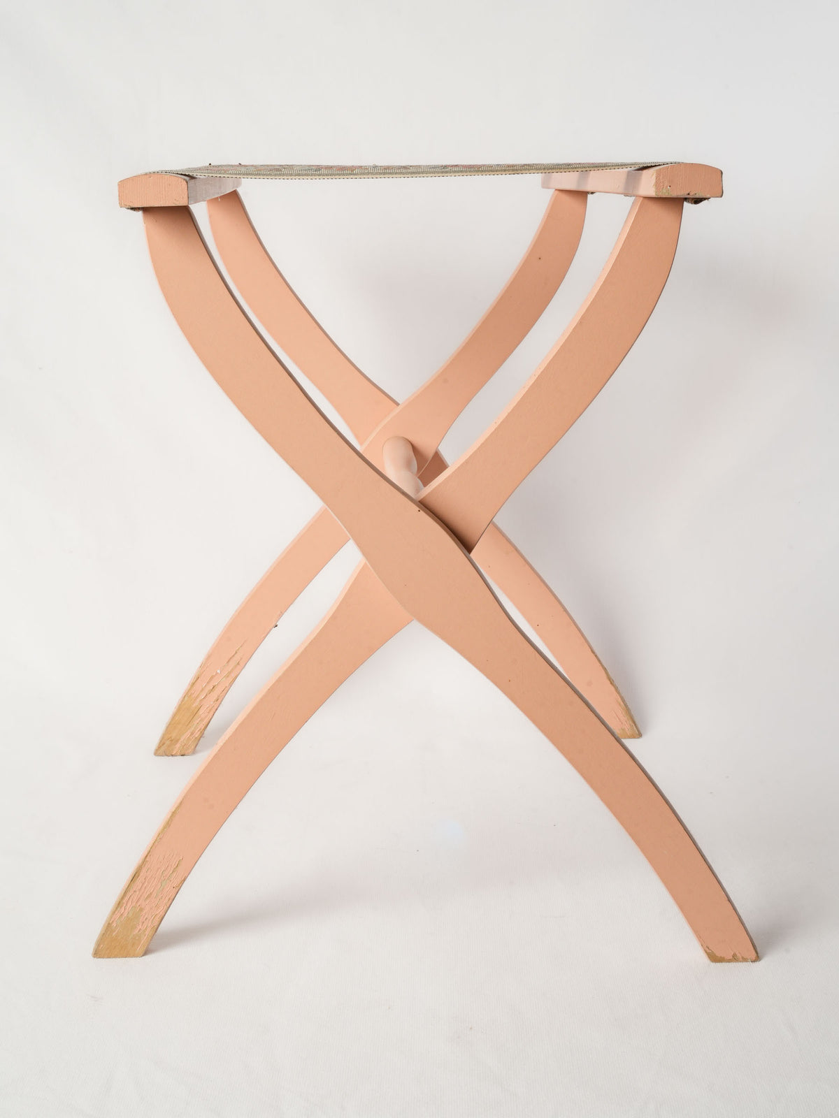 Vintage Wooden Folding Suitcase Stand w/ Floral Straps - Pink