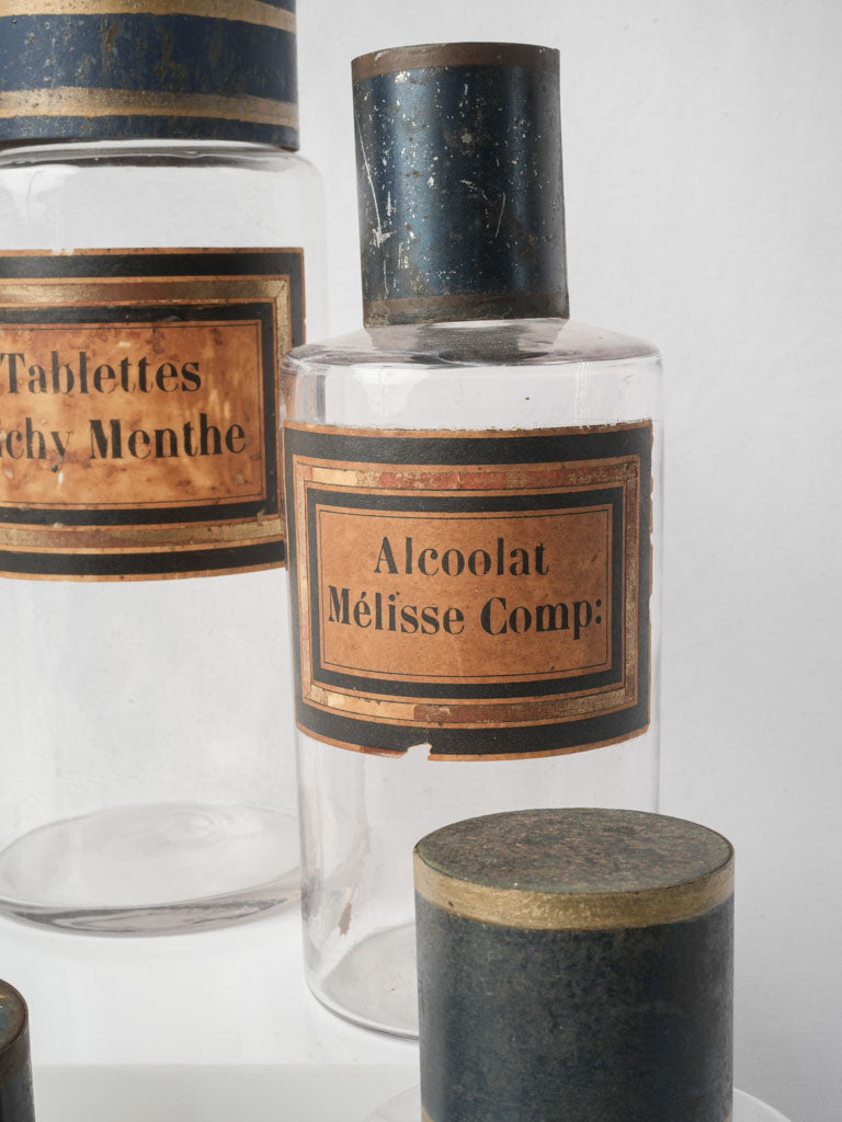 Set of Four Antique French Pharmacy Bottles in Varying Sizes - 11"