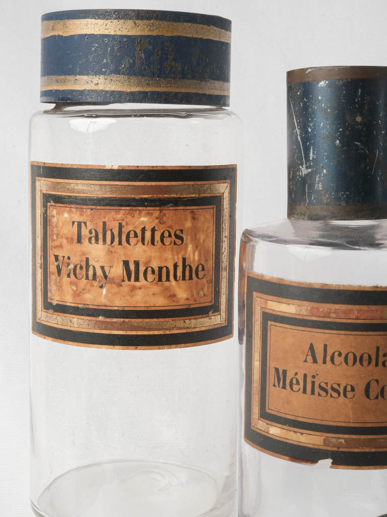 Set of Four Antique French Pharmacy Bottles in Varying Sizes - 11"