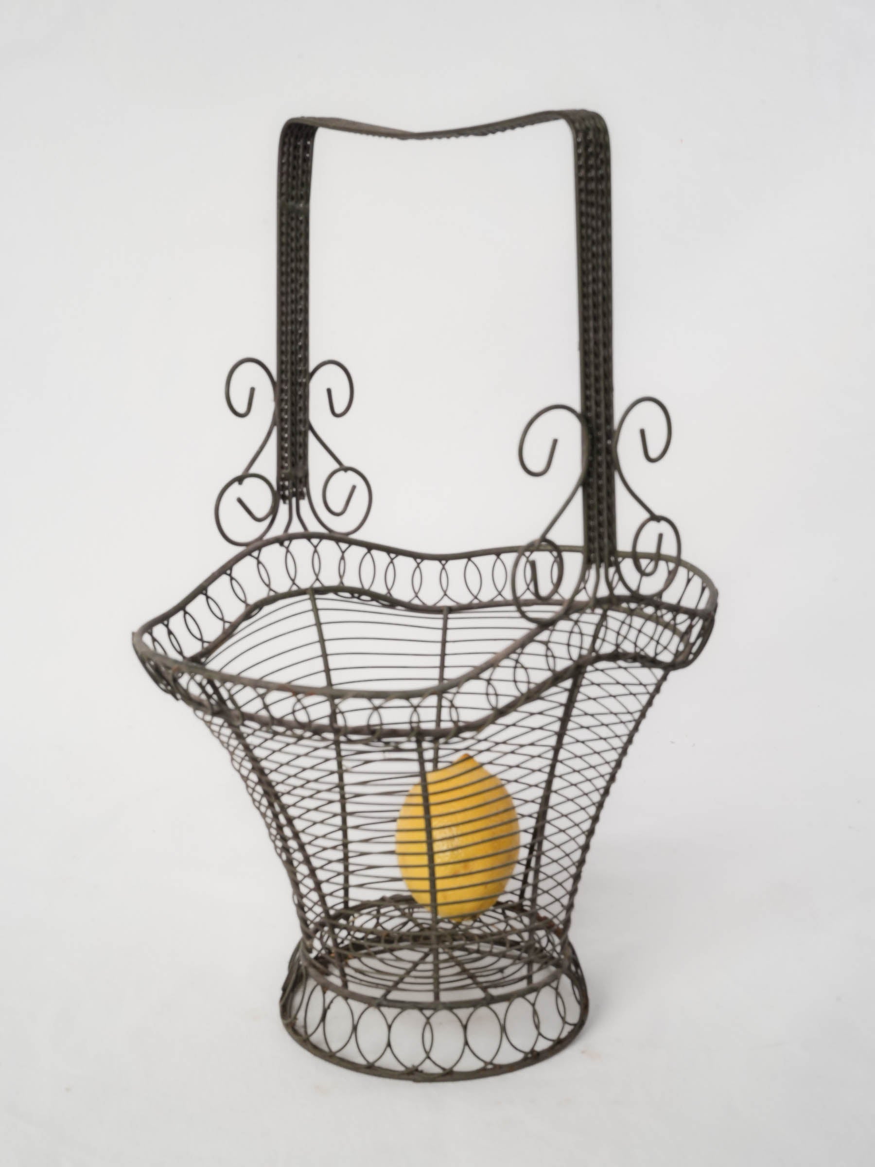French Vintage Wirework Basket with Flared Footed Base