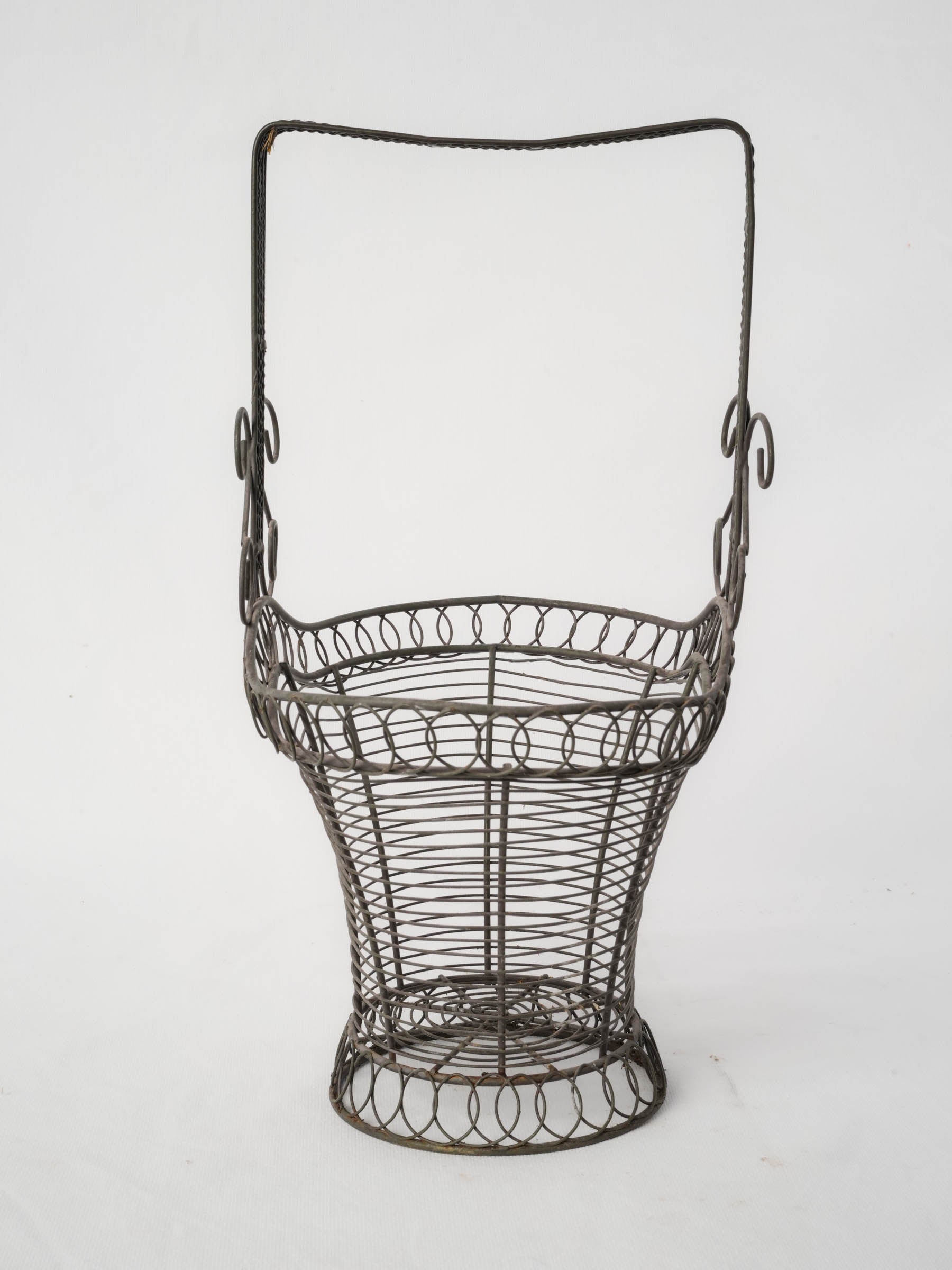 Large French Wire Basket with Square Handle Circa 1950s