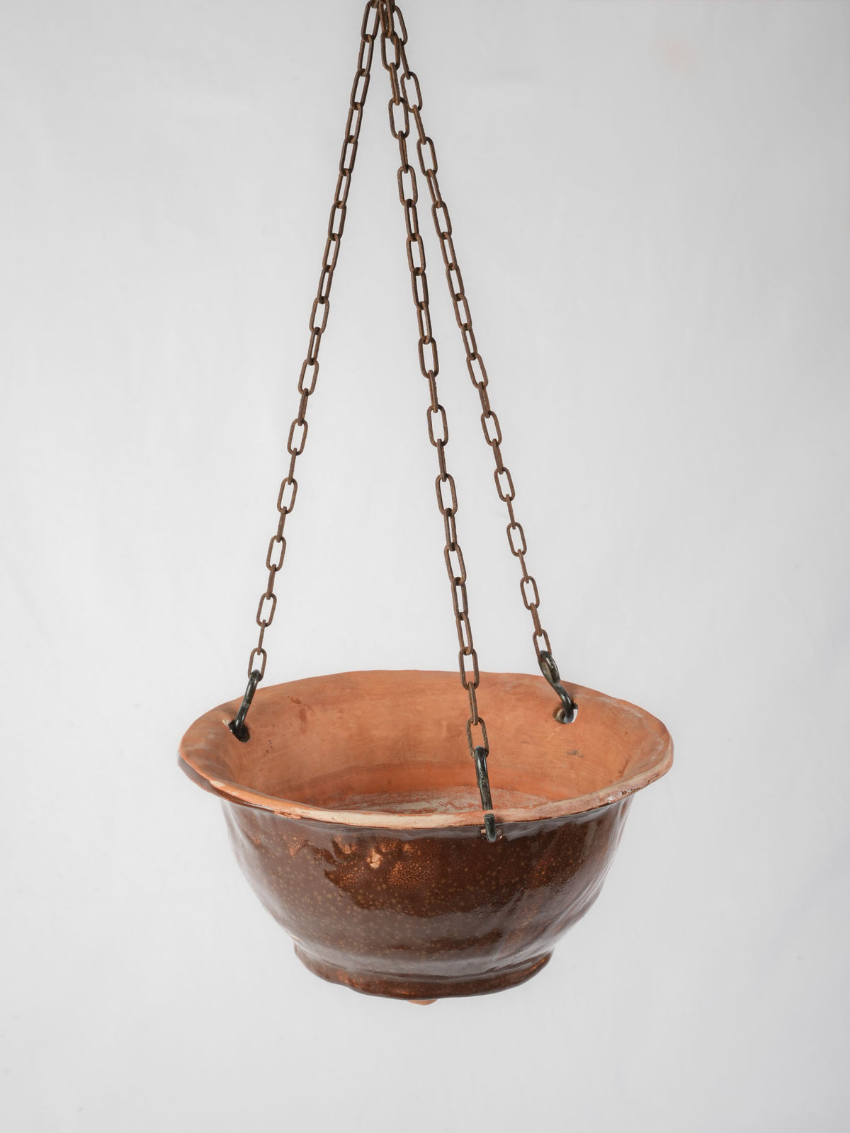 Vintage Artisan Hanging Ceramic Planter with Variegated Amber Glaze