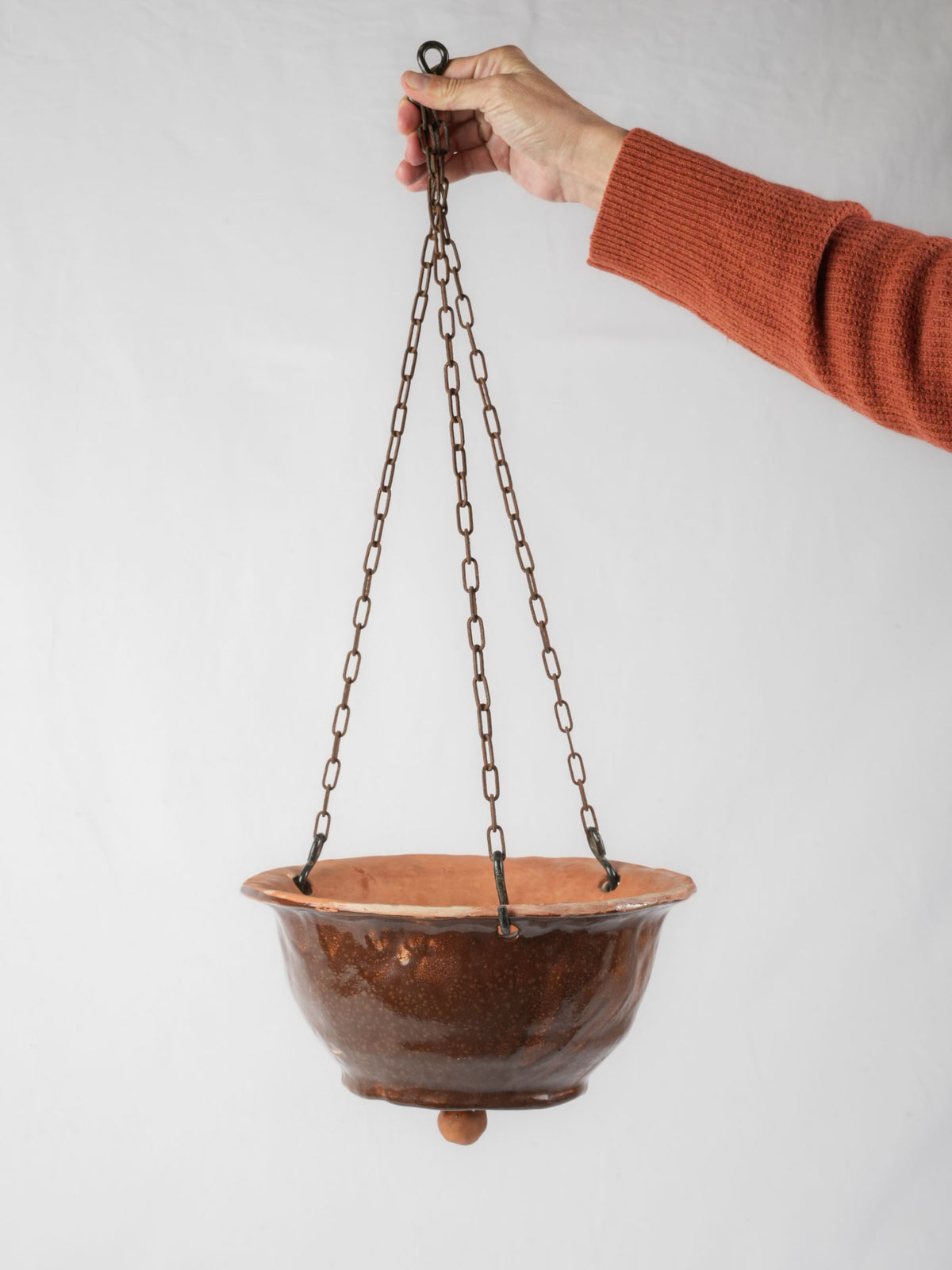 Vintage Artisan Hanging Ceramic Planter with Variegated Amber Glaze