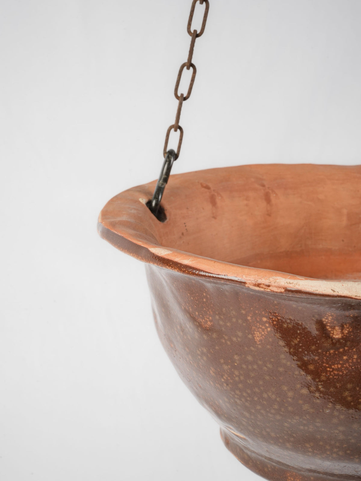 Vintage Artisan Hanging Ceramic Planter with Variegated Amber Glaze