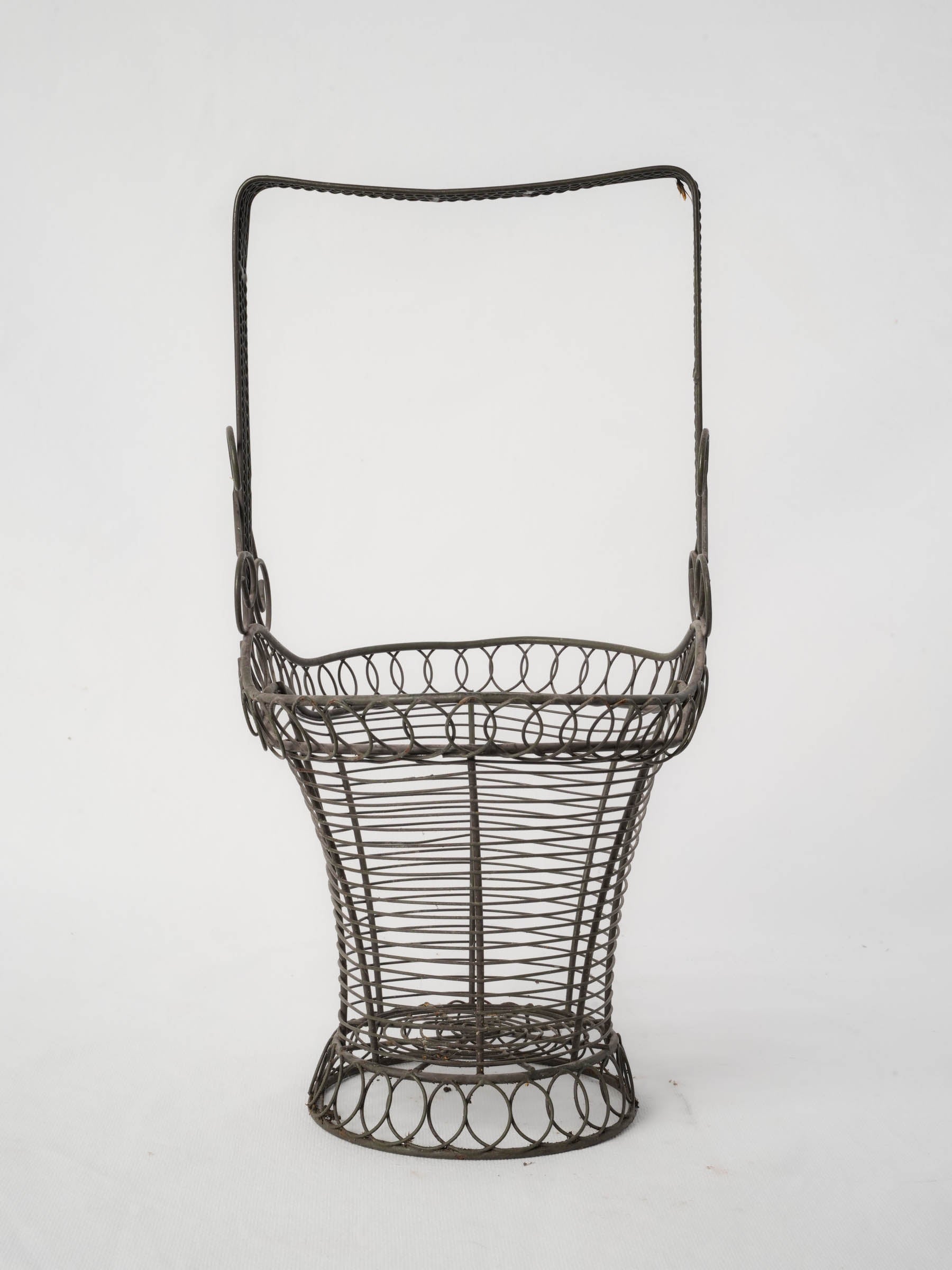 Large French Wire Basket with Square Handle Circa 1950s