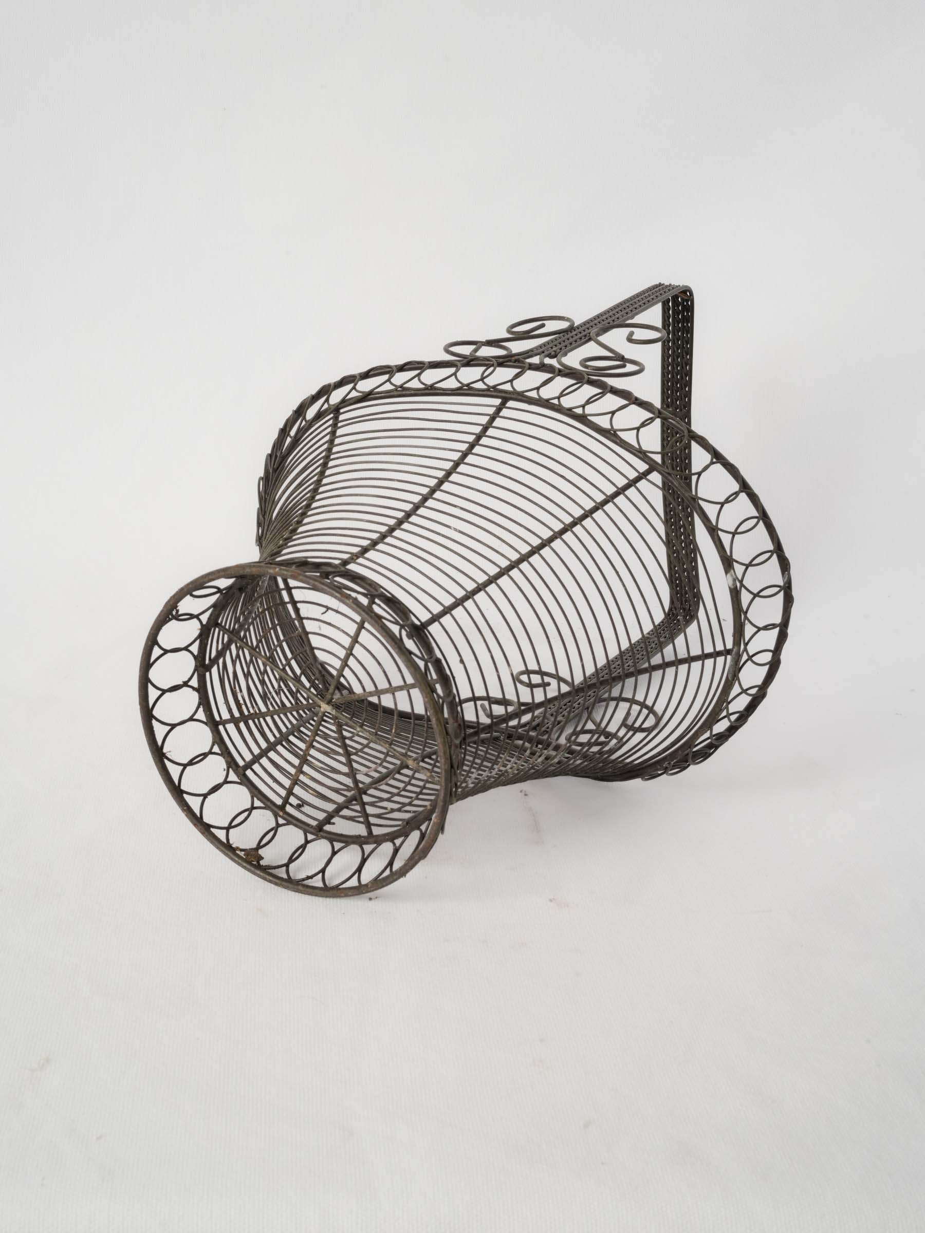 Large French Wire Basket with Square Handle Circa 1950s