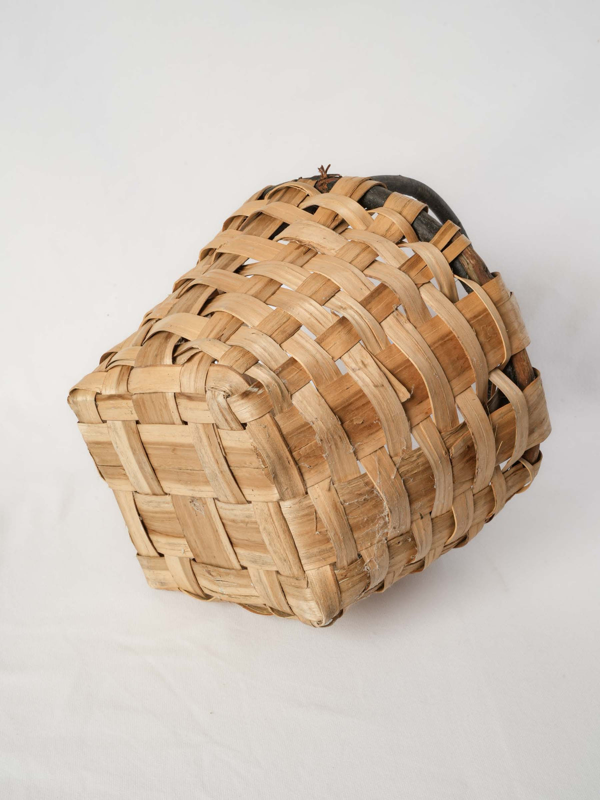 Woven Reed Harvest Basket with Dark Wood Handle