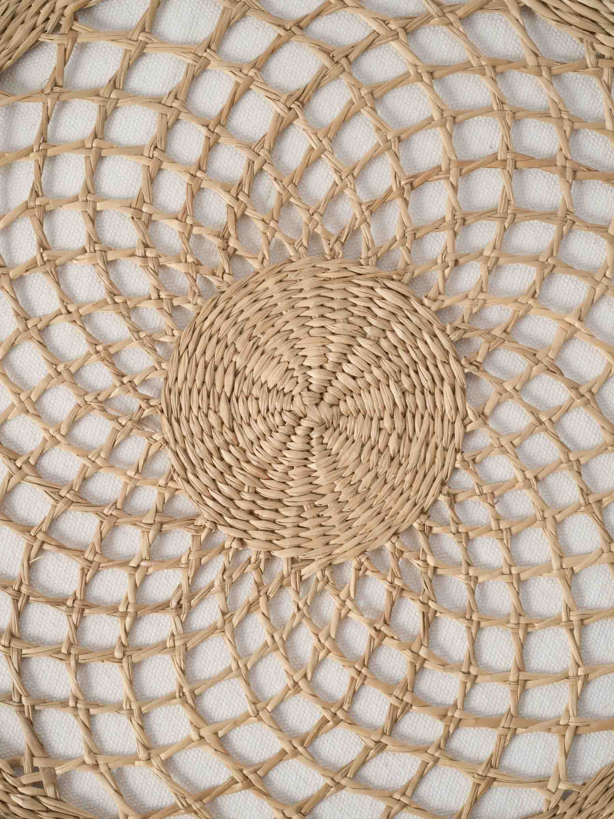 Pair of Round Raffia Placemats w/ Open Lattice Weave 15¼"