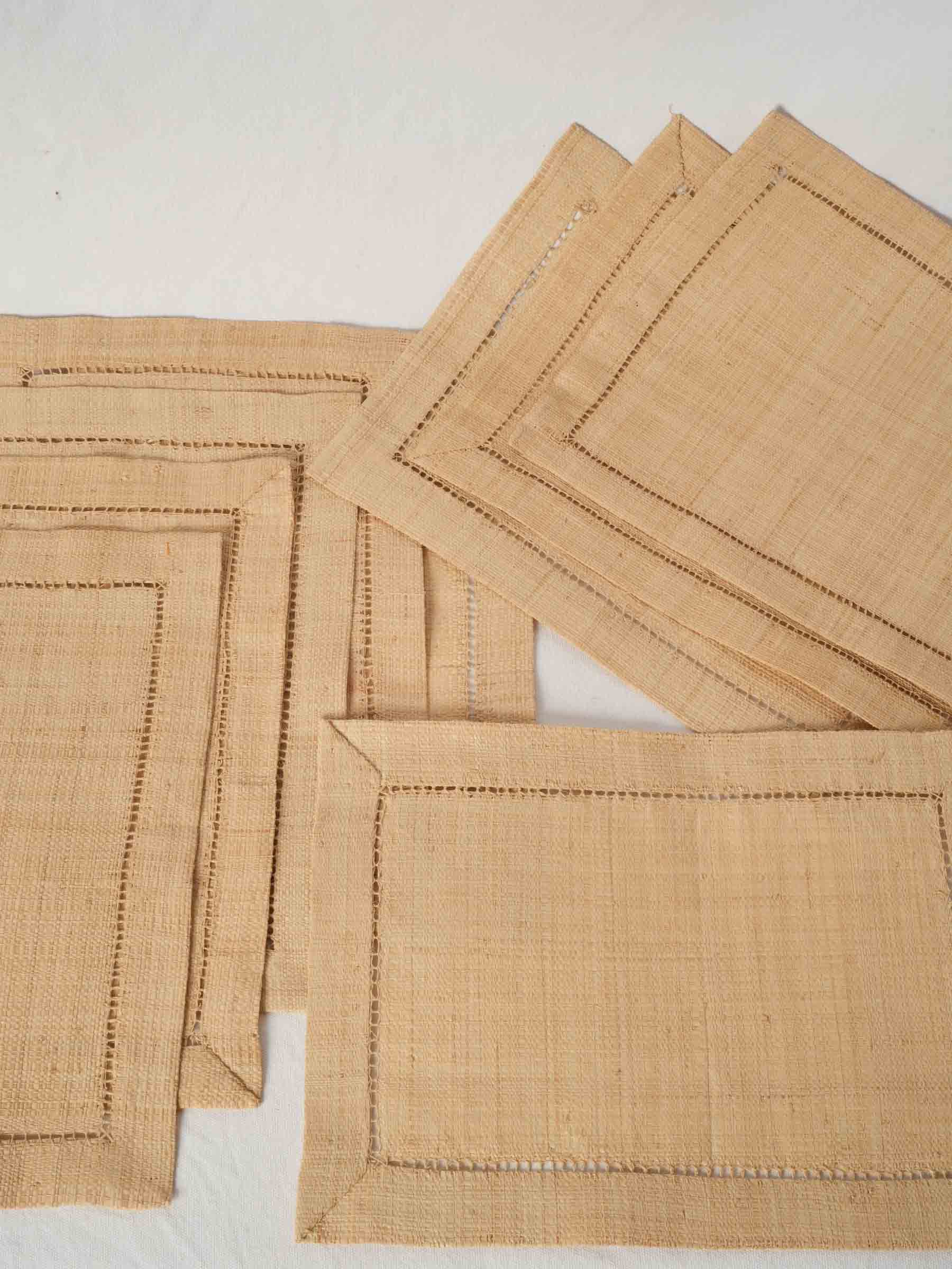 Set of 8 Vintage French Placemats w/ Hemstitched Border 12½" x 17¾"