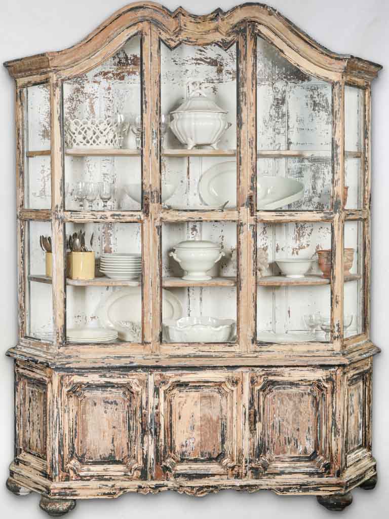 Antique French Vitrine Cabinet w/ Distressed Finish - 87"