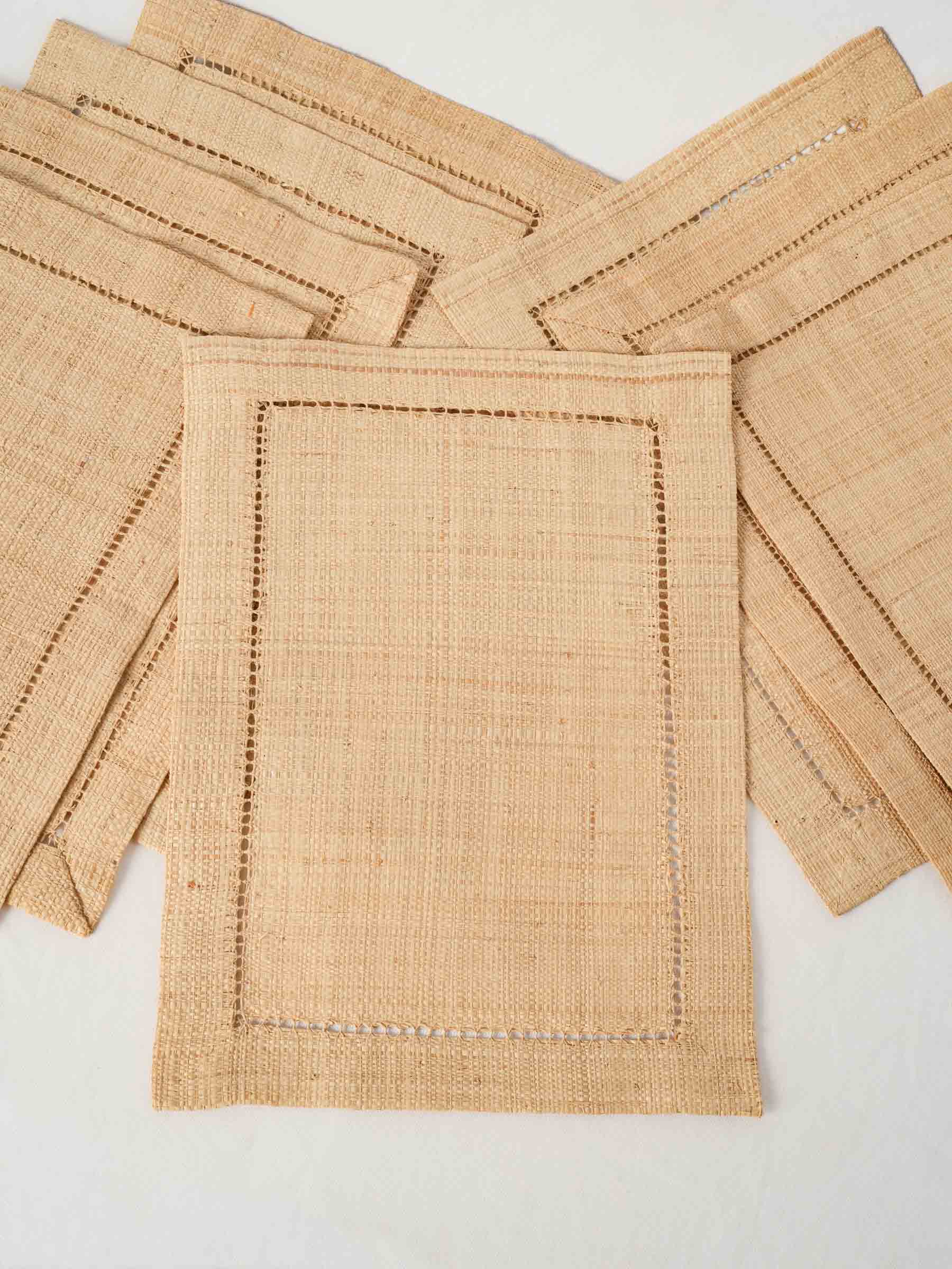 Set of 8 Vintage French Placemats w/ Hemstitched Border 12½" x 17¾"