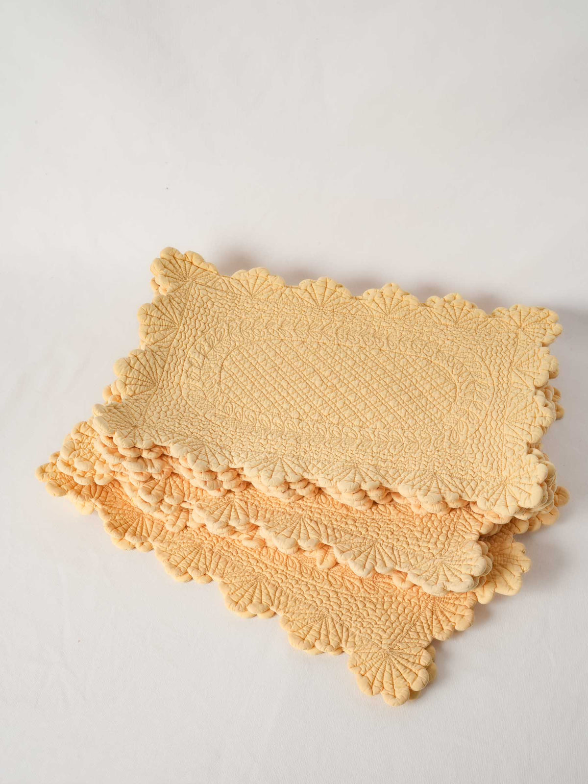 Set of Fourteen French Embroidered Butter Yellow Placemats 13½" x 18"