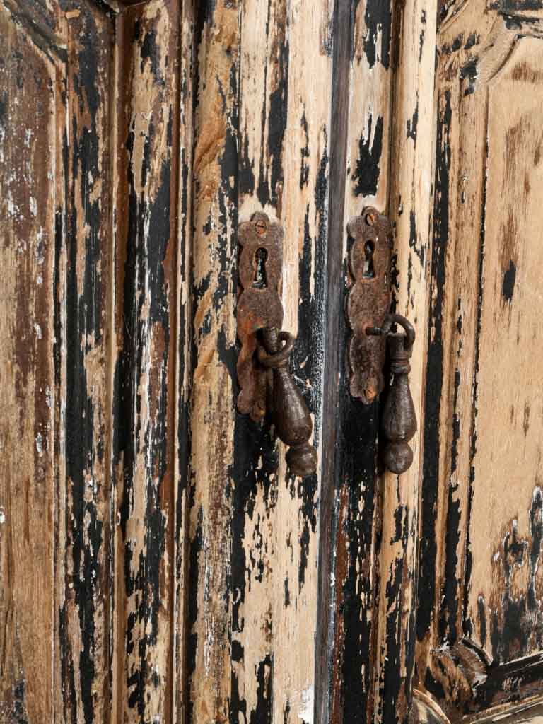 Antique French Vitrine Cabinet w/ Distressed Finish - 87"