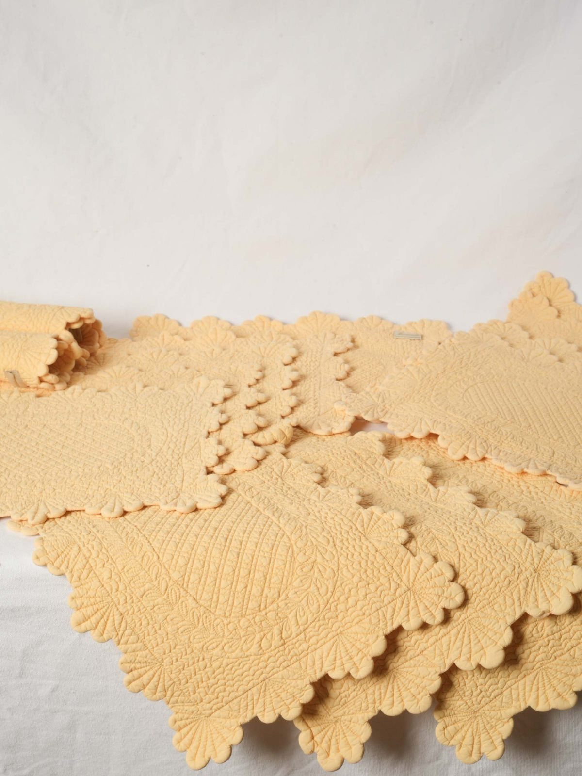 Set of Fourteen French Embroidered Butter Yellow Placemats 13½" x 18"
