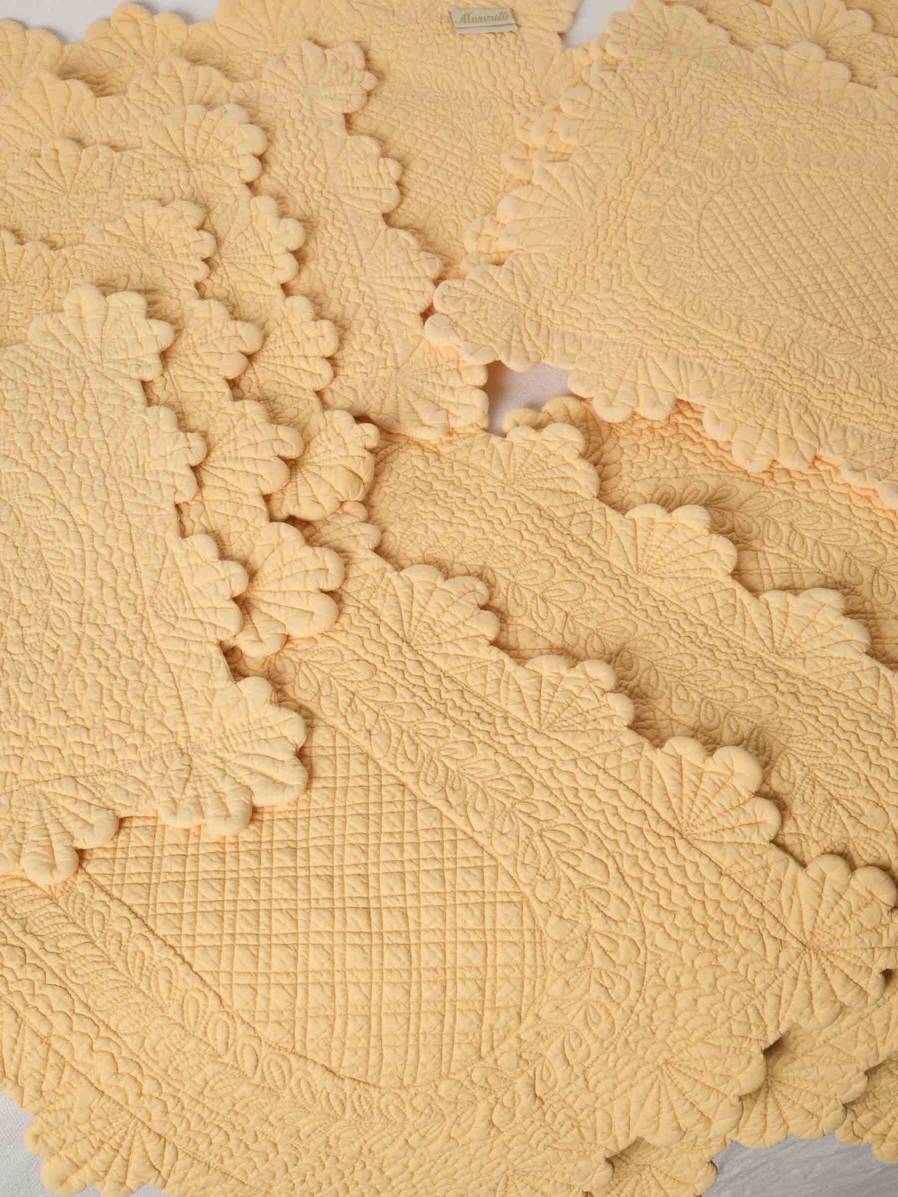 Set of Fourteen French Embroidered Butter Yellow Placemats 13½" x 18"