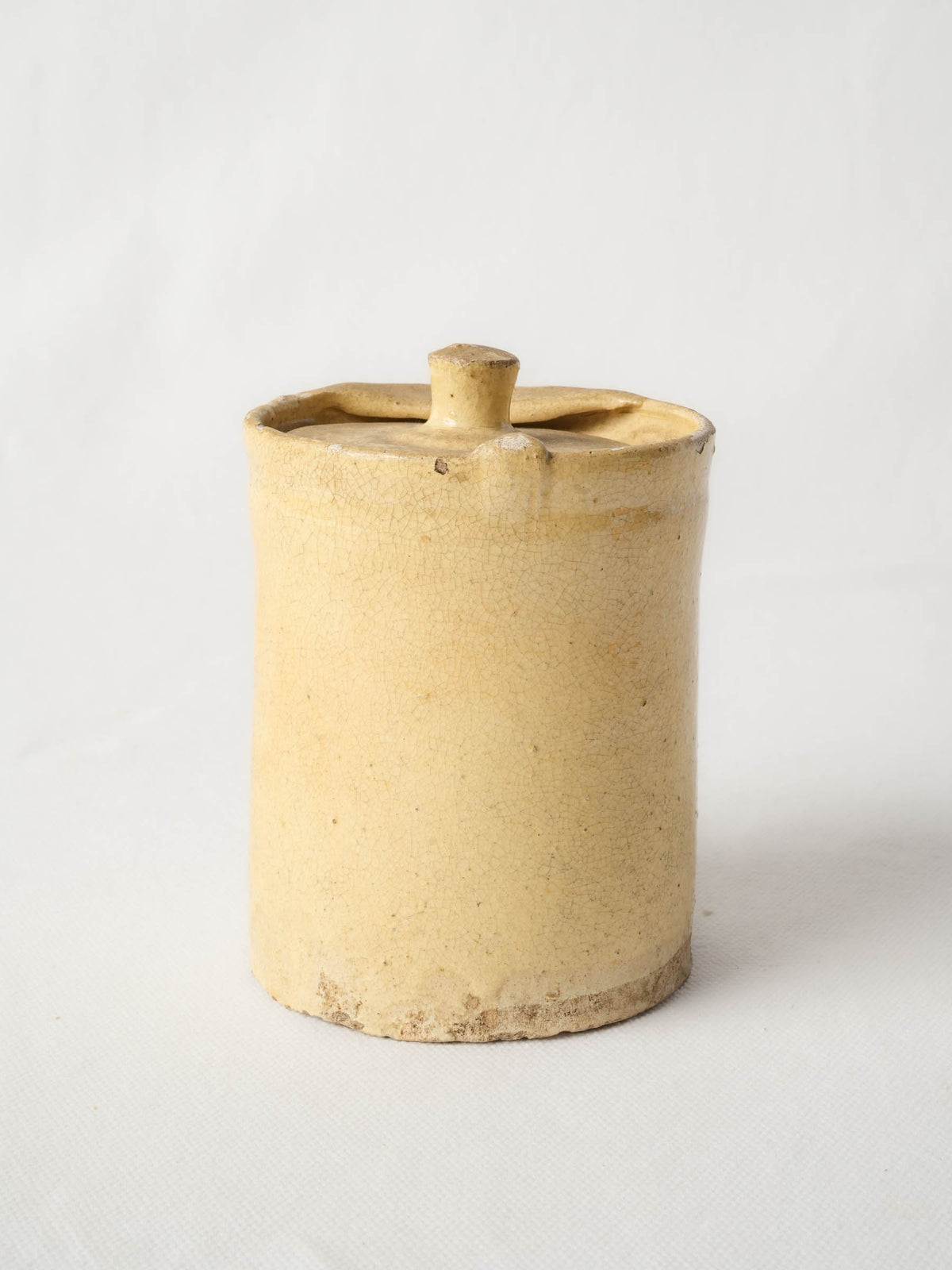 Small Antique French Cream-Glazed Pot with Twist-Lock Lid - 4¾"