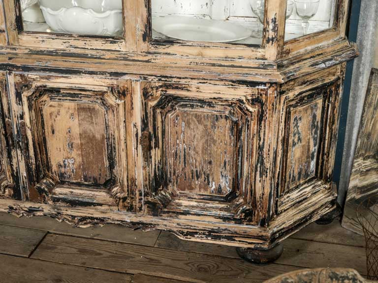 Distressed wood French display cabinet