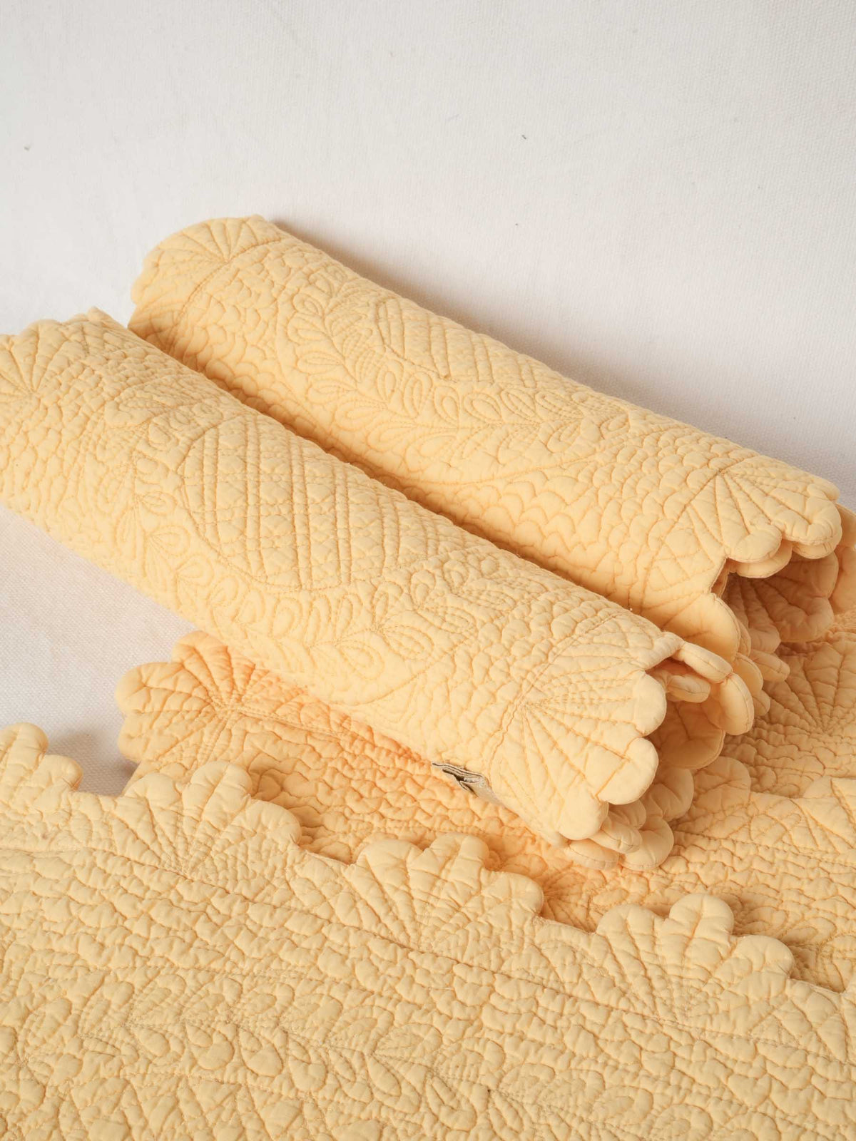 Set of Fourteen French Embroidered Butter Yellow Placemats 13½" x 18"