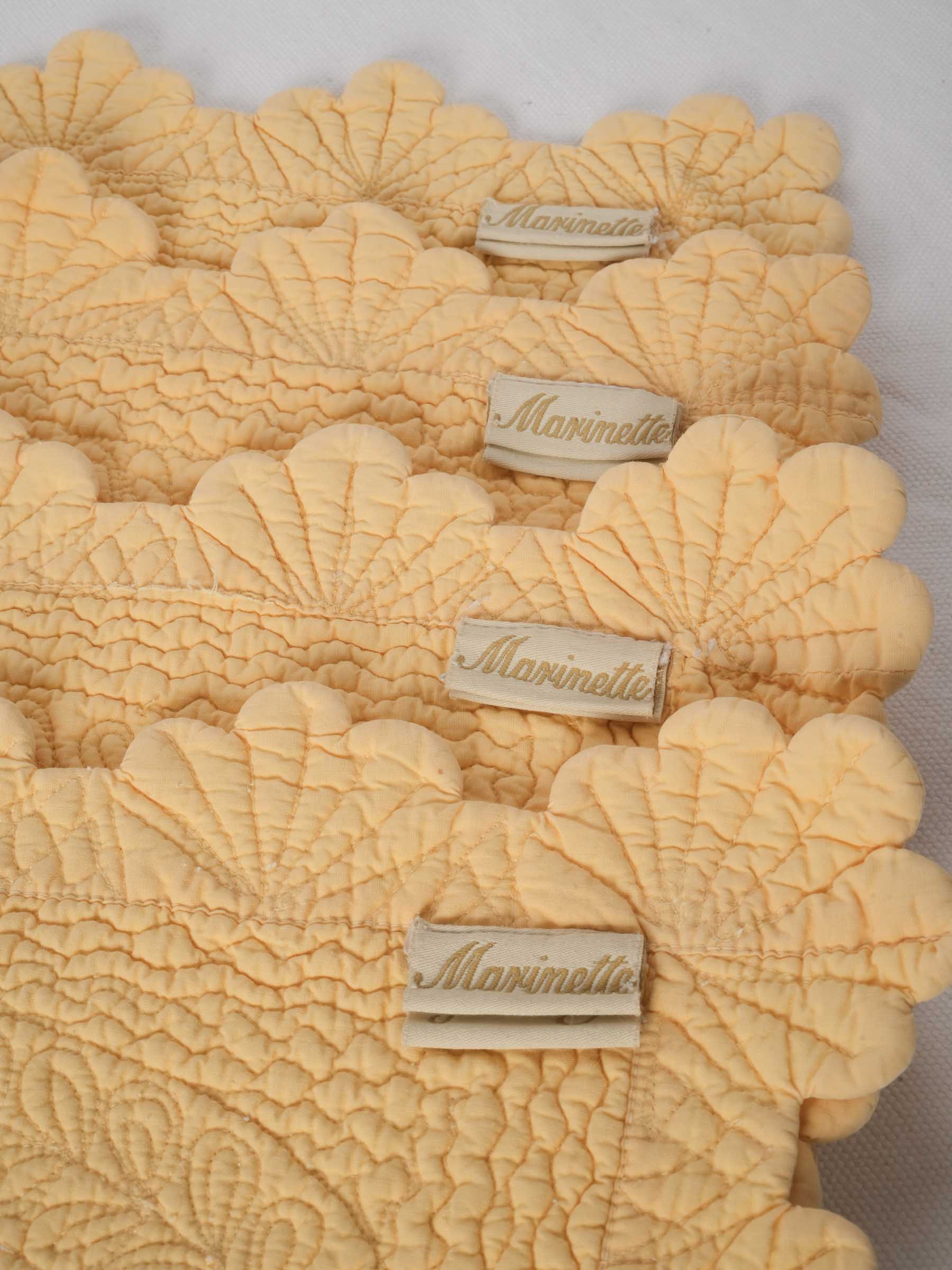 Set of Fourteen French Embroidered Butter Yellow Placemats 13½" x 18"