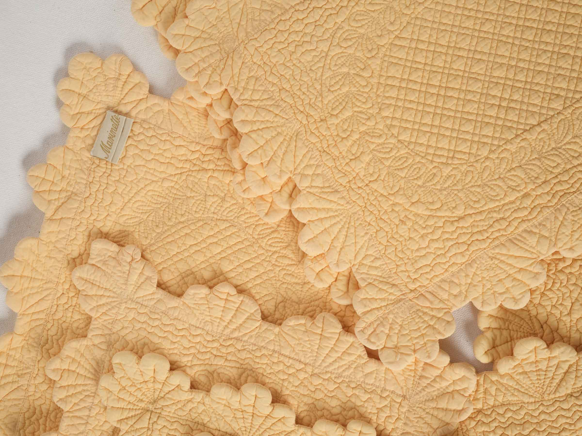 Set of Fourteen French Embroidered Butter Yellow Placemats 13½" x 18"