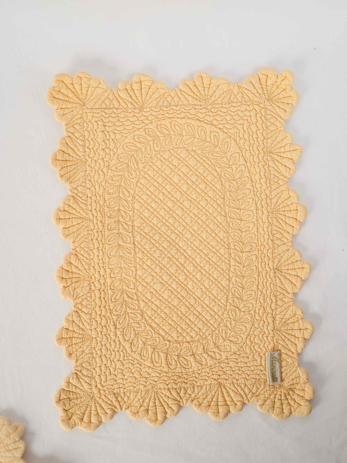 Set of Fourteen French Embroidered Butter Yellow Placemats 13½" x 18"