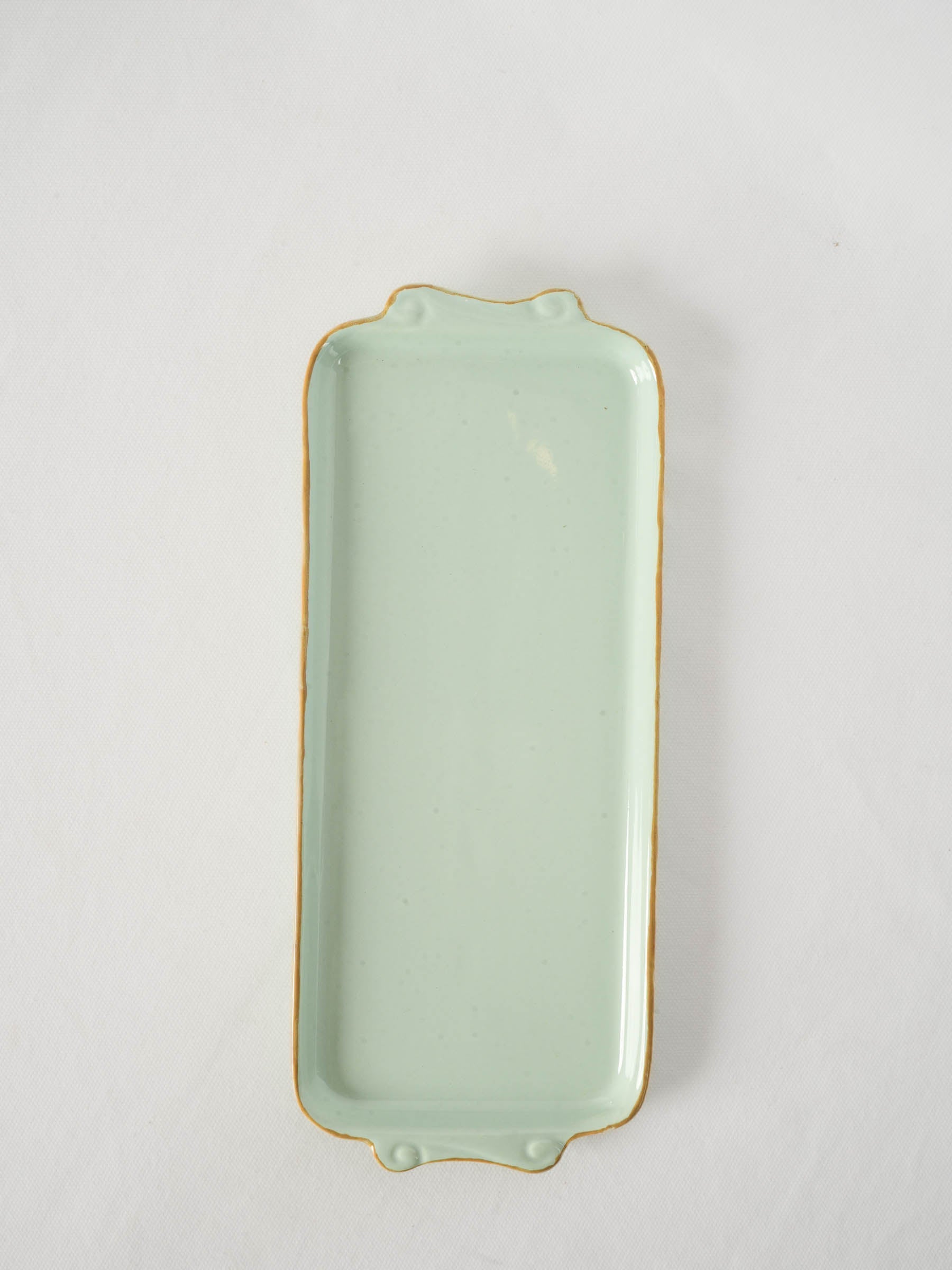 Handmade Ceramic Platter with Celadon Glaze & Brown Rim