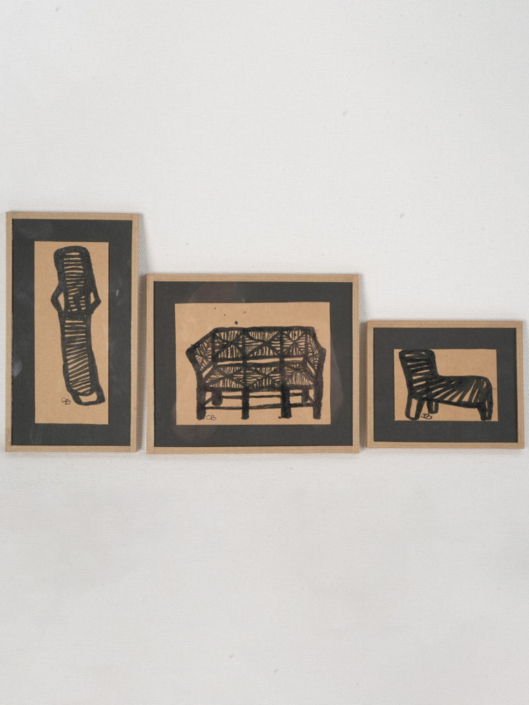 Unique miniature chair paintings set