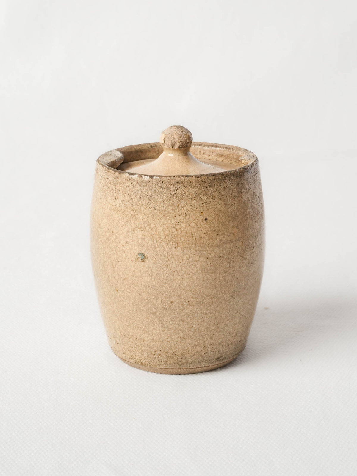 Petite Antique Cream-Glazed Pot with Twist-Lock Lid and Mellow Patina - 3½"