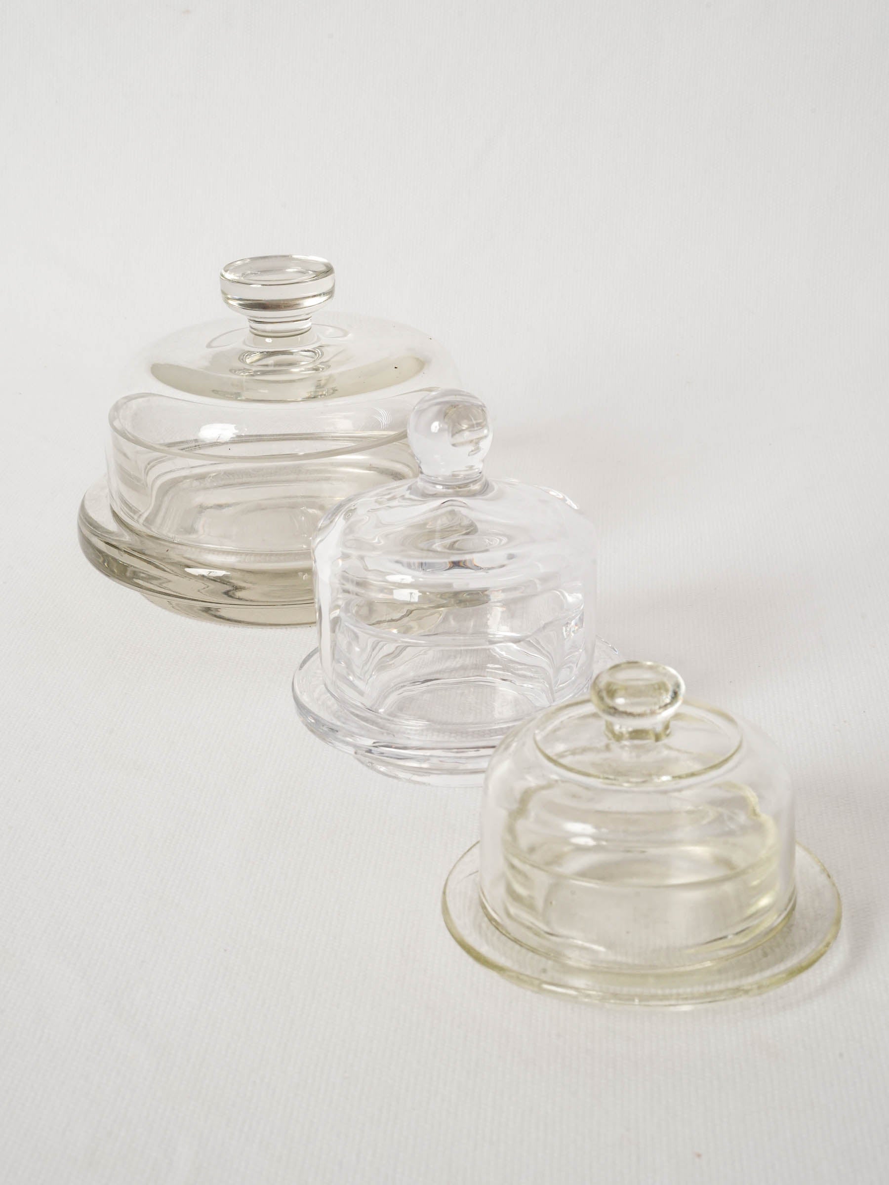 Set of Three Vintage French Glass Butter Dishes