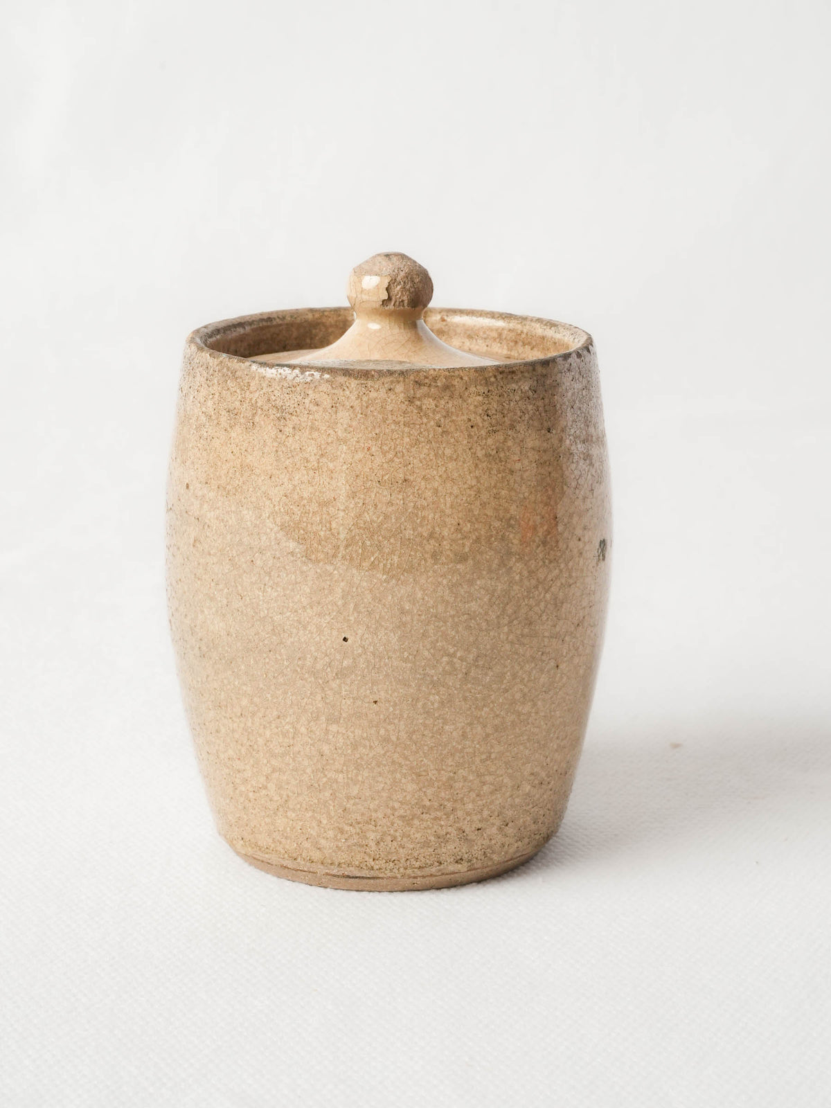 Petite Antique Cream-Glazed Pot with Twist-Lock Lid and Mellow Patina - 3½"