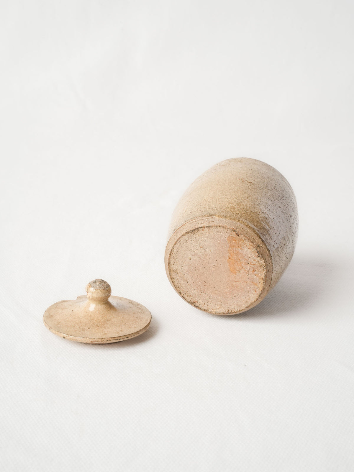 Petite Antique Cream-Glazed Pot with Twist-Lock Lid and Mellow Patina - 3½"