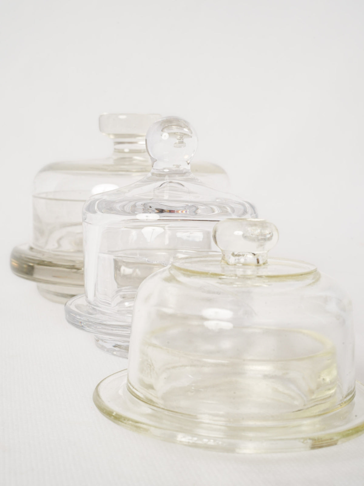 Set of Three Vintage French Glass Butter Dishes