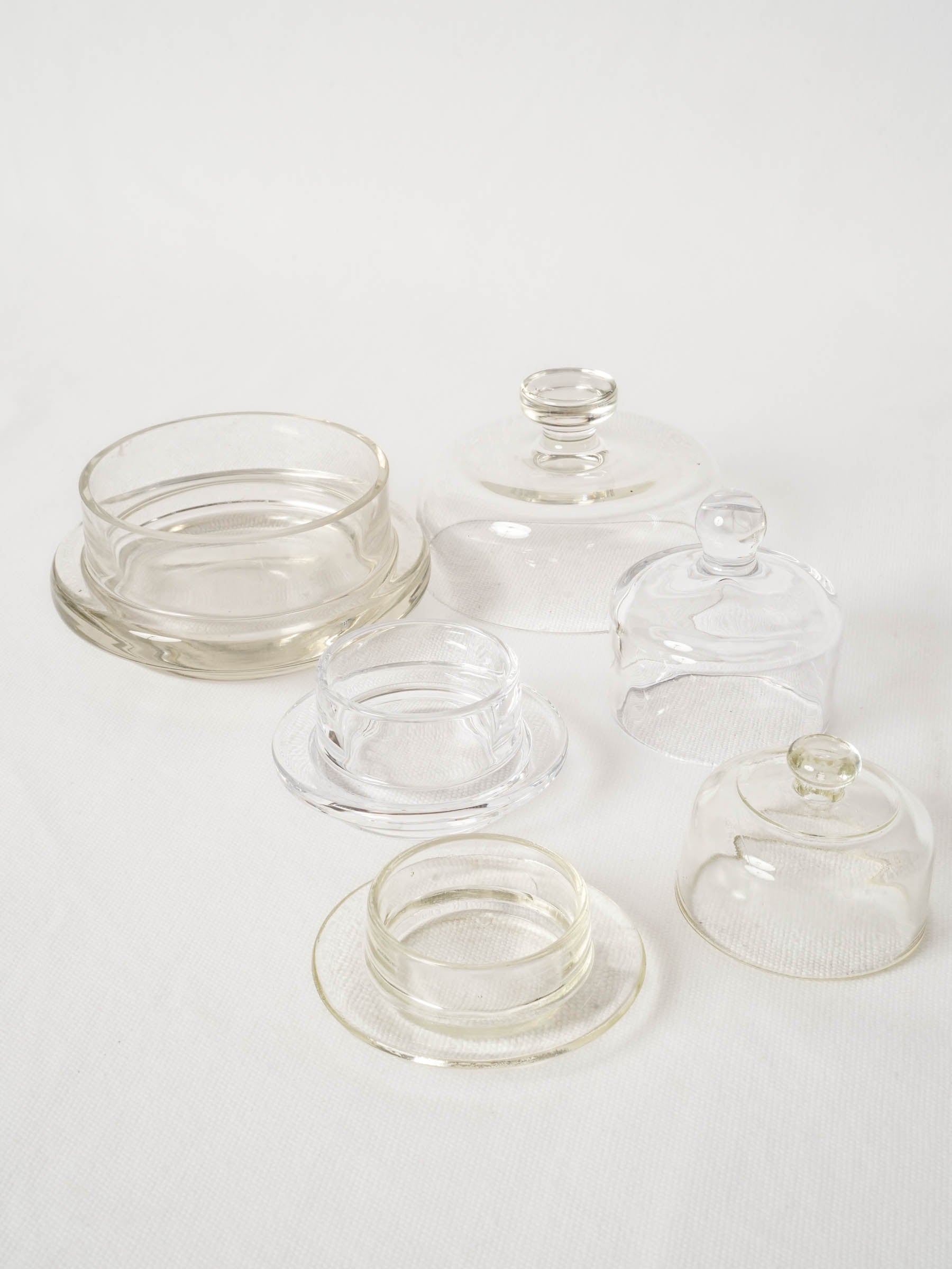 Set of Three Vintage French Glass Butter Dishes