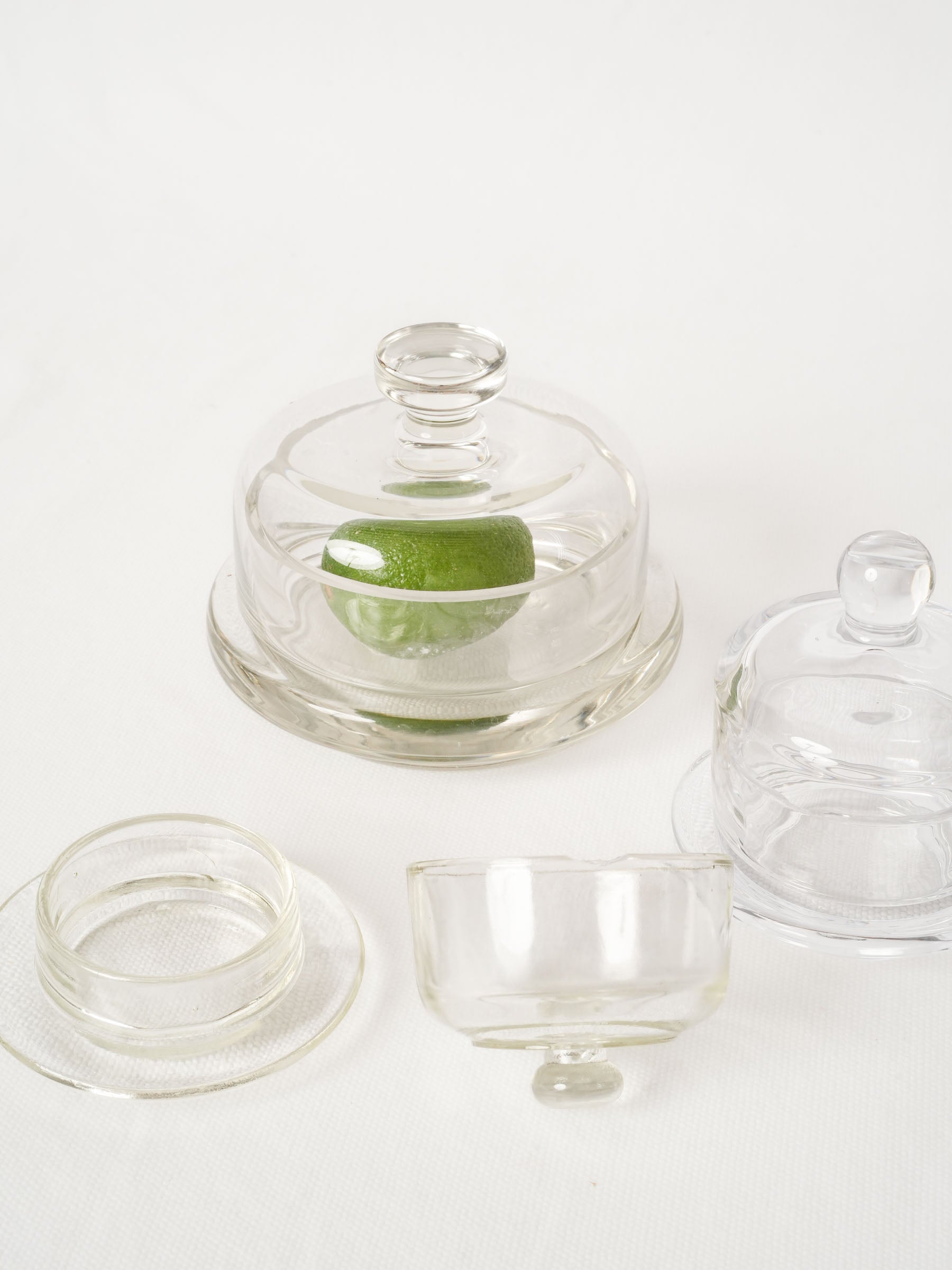 Set of Three Vintage French Glass Butter Dishes