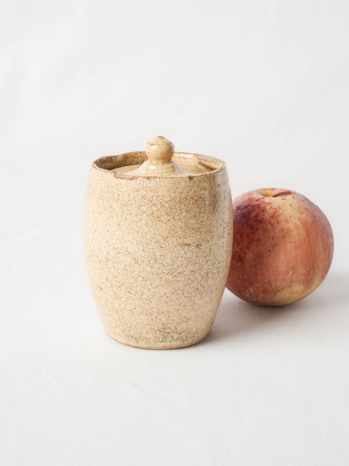 Petite Antique Cream-Glazed Pot with Twist-Lock Lid and Beautiful Crazed Patina - 4¼"