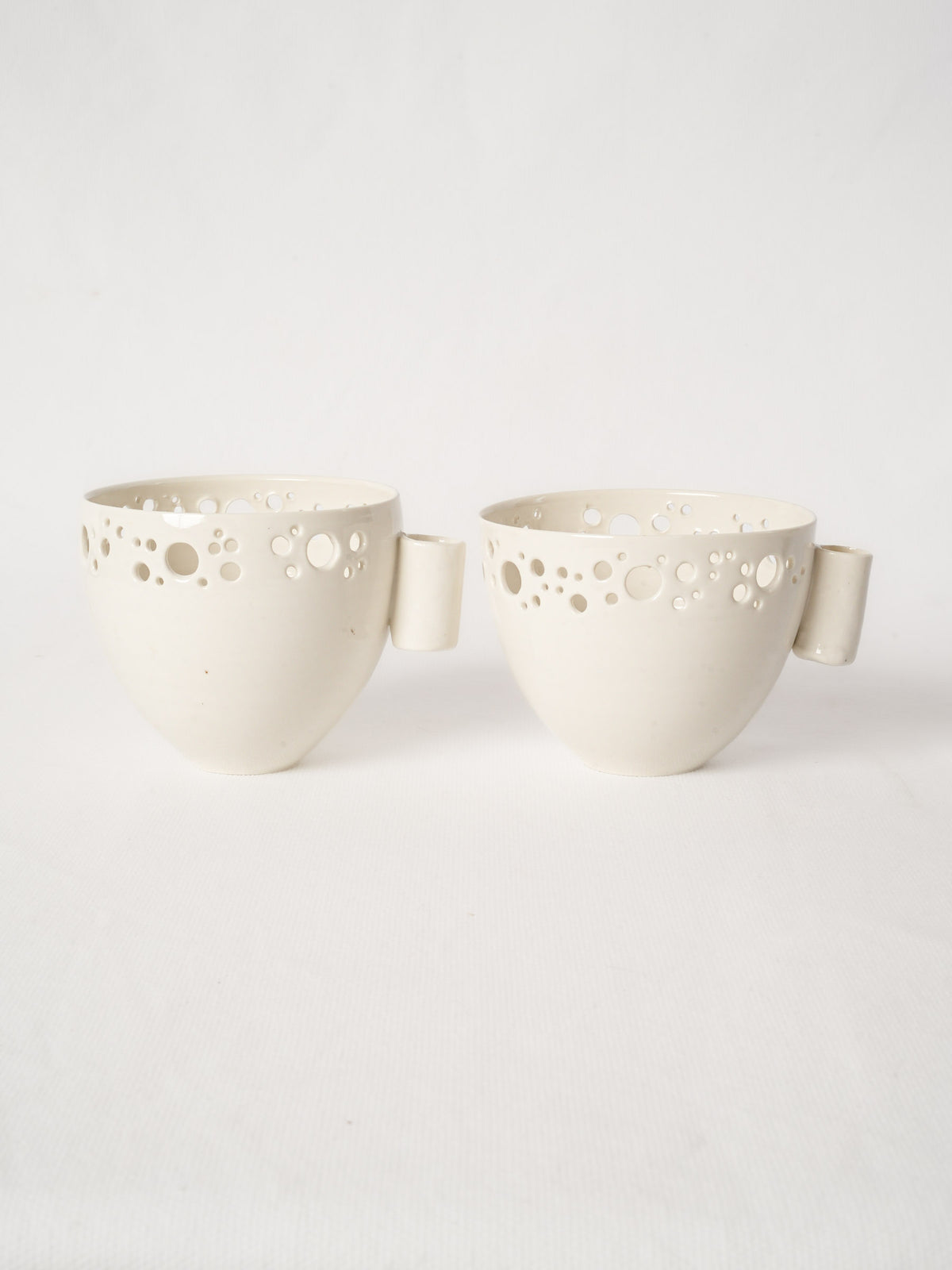 Pair of Handmade Porcelain Olive Bowls with Pierced Rim