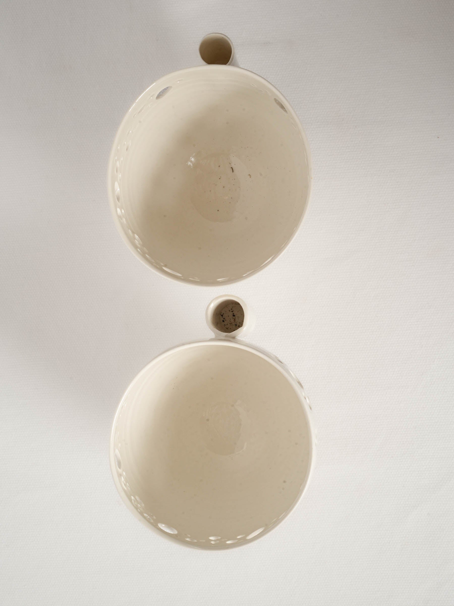 Pair of Handmade Porcelain Olive Bowls with Pierced Rim