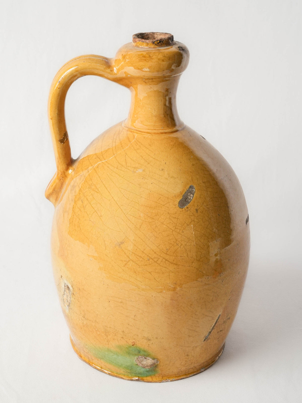 Large 19th-Century Southern French Earthenware Jug with Luminous Honey-Yellow Glaze - 17"