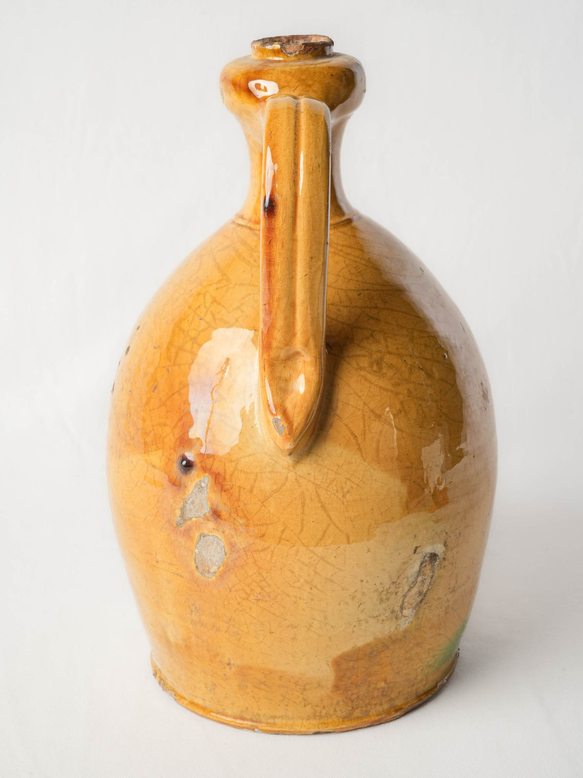 Large 19th-Century Southern French Earthenware Jug with Luminous Honey-Yellow Glaze - 17"