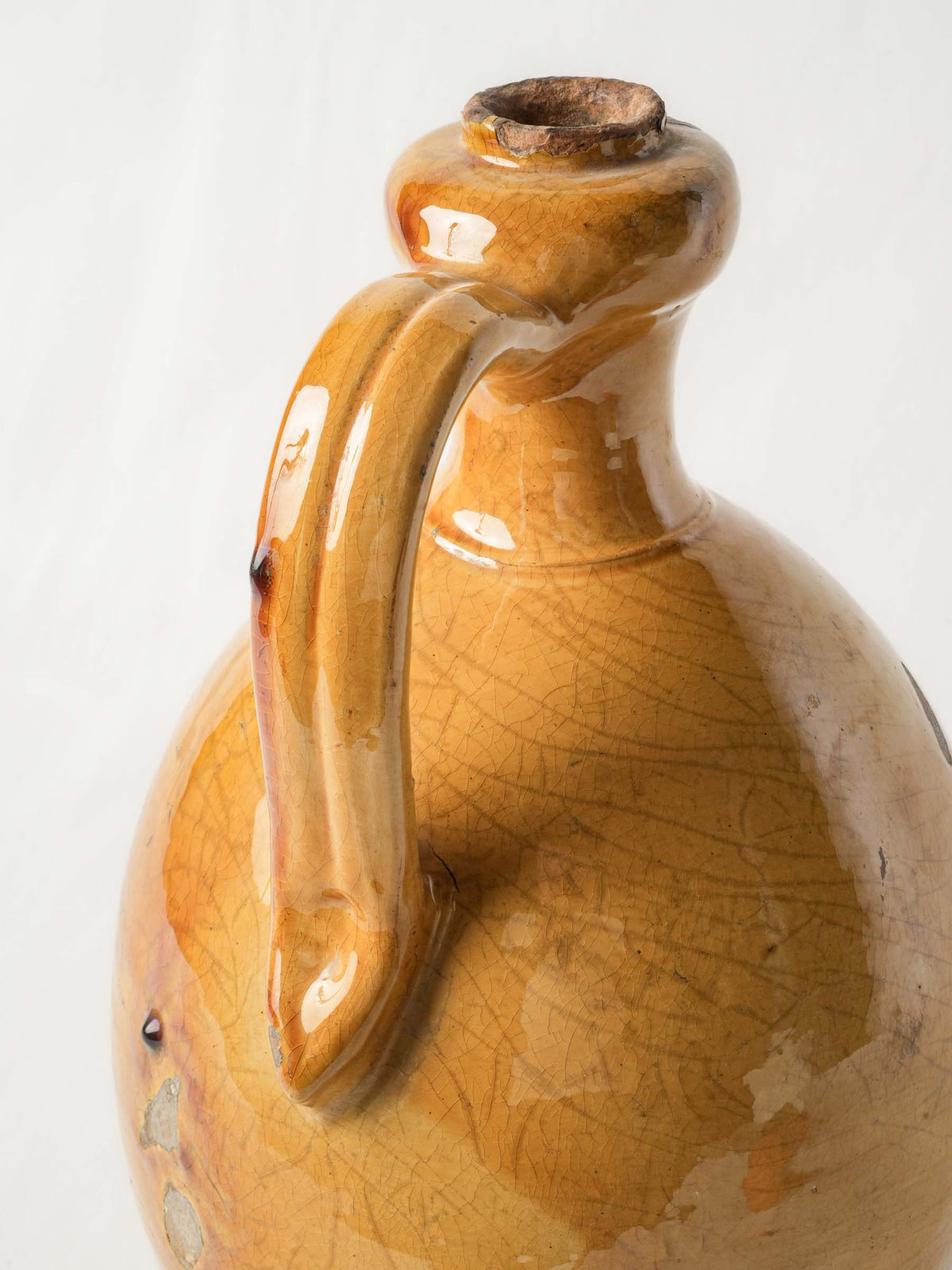 Large 19th-Century Southern French Earthenware Jug with Luminous Honey-Yellow Glaze - 17"