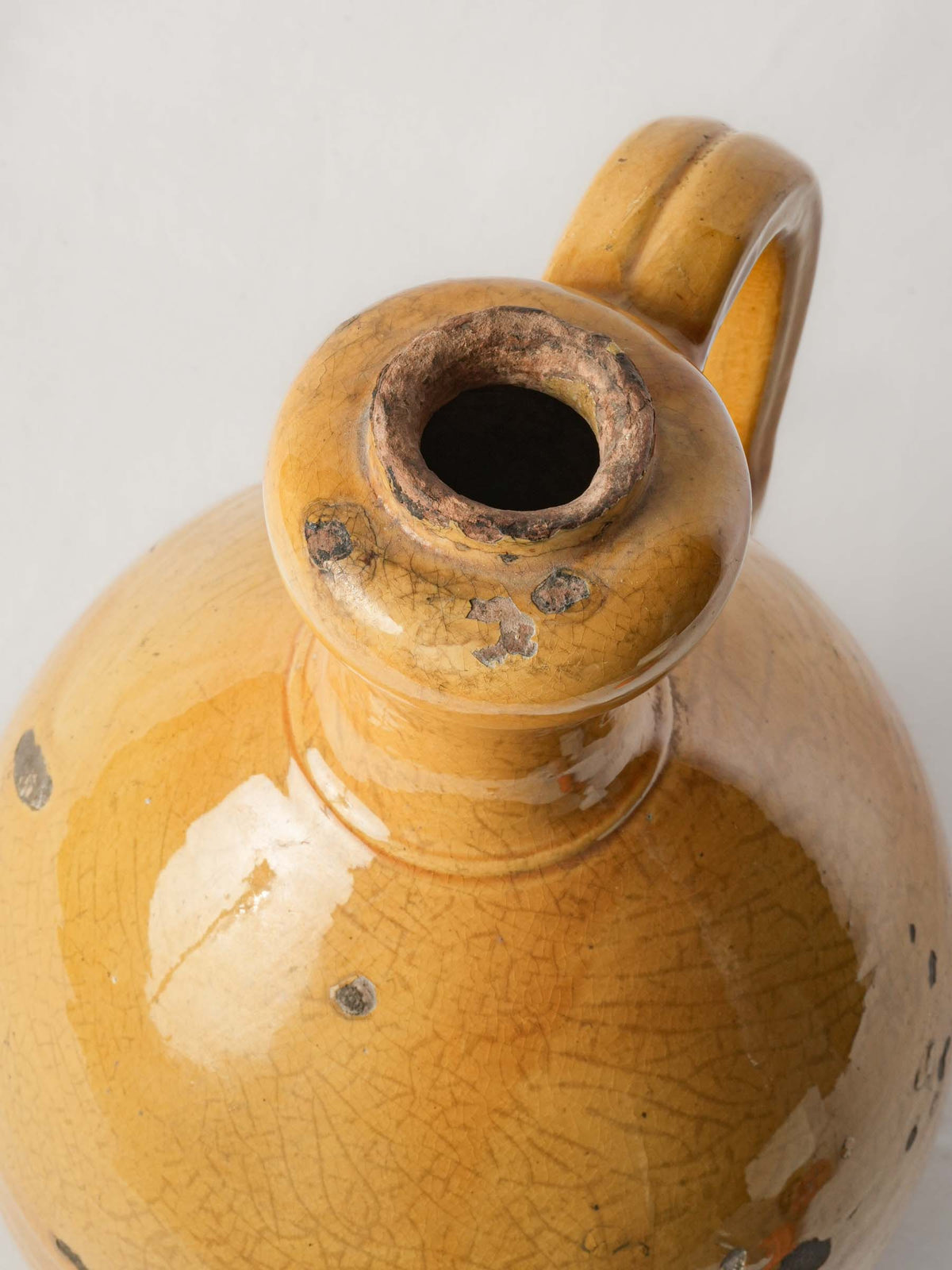 Large 19th-Century Southern French Earthenware Jug with Luminous Honey-Yellow Glaze - 17"