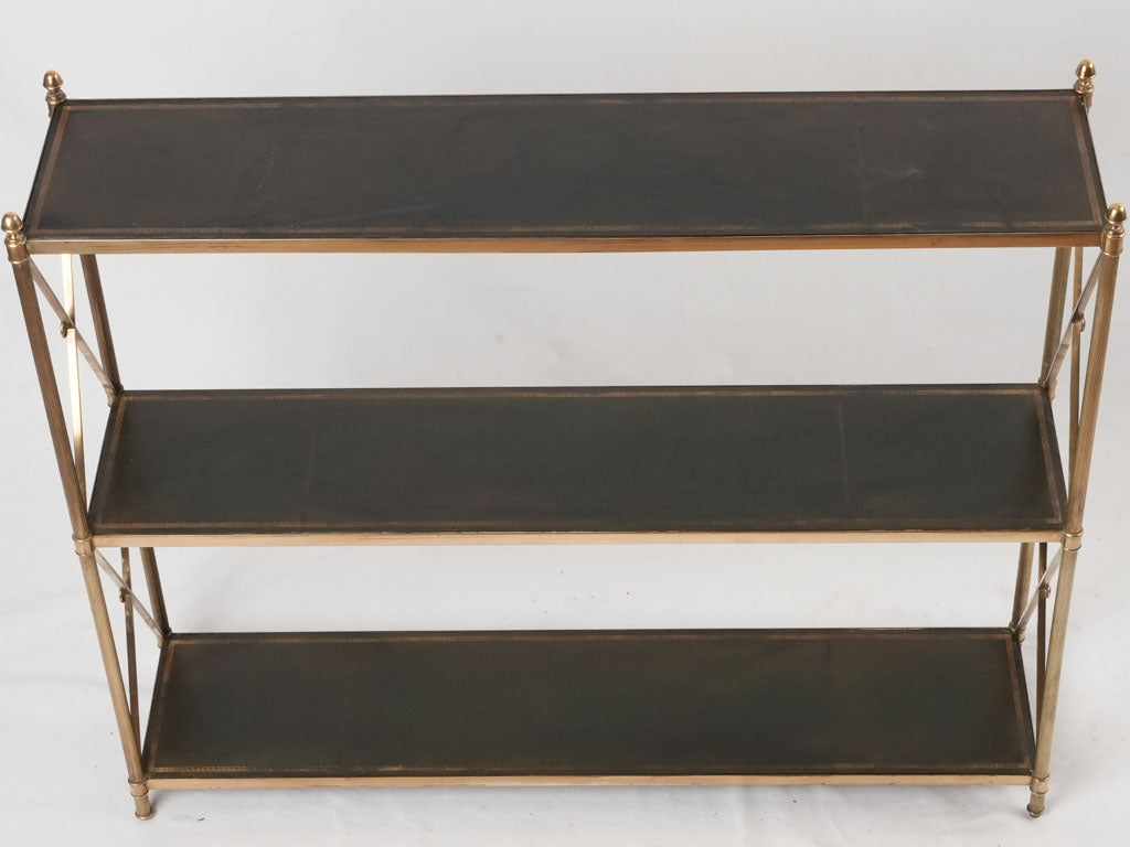 Maison Jansen bookshelf - leather & brass 30¾" x 35½" x 8"