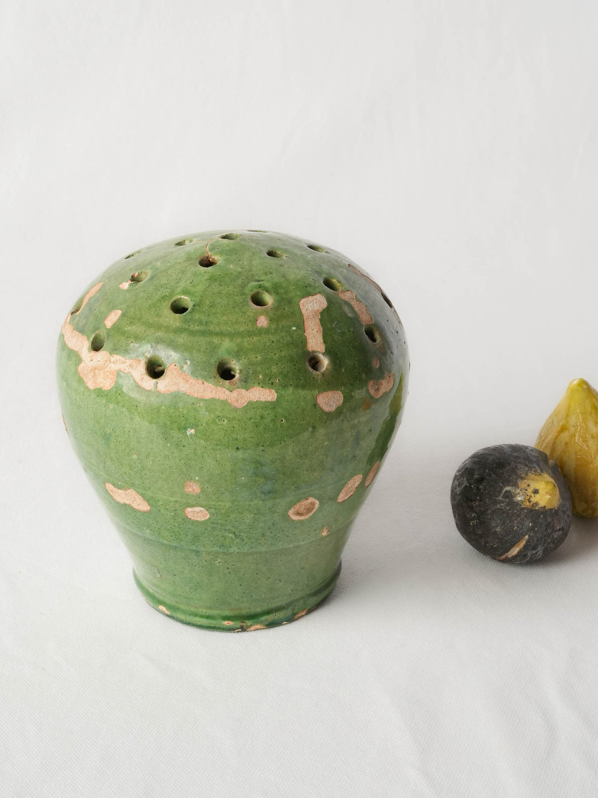 Antique Green-Glazed Earthenware Flower Holder with Rustic Patina - 7½"