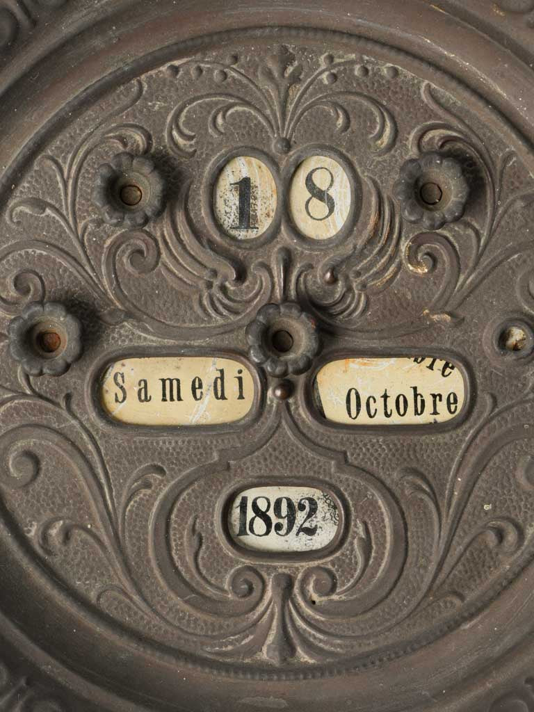 Charming French Perpetual Calendar in Embossed Tin - 1892 to 1901 - 9"