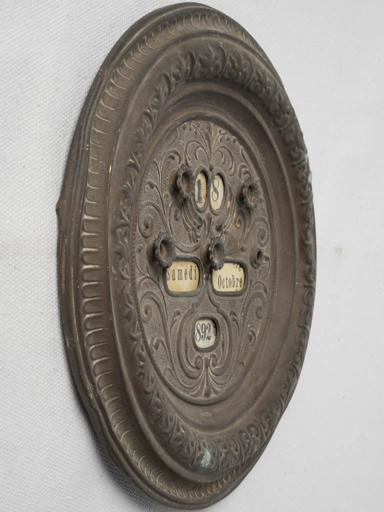 Charming French Perpetual Calendar in Embossed Tin - 1892 to 1901 - 9"