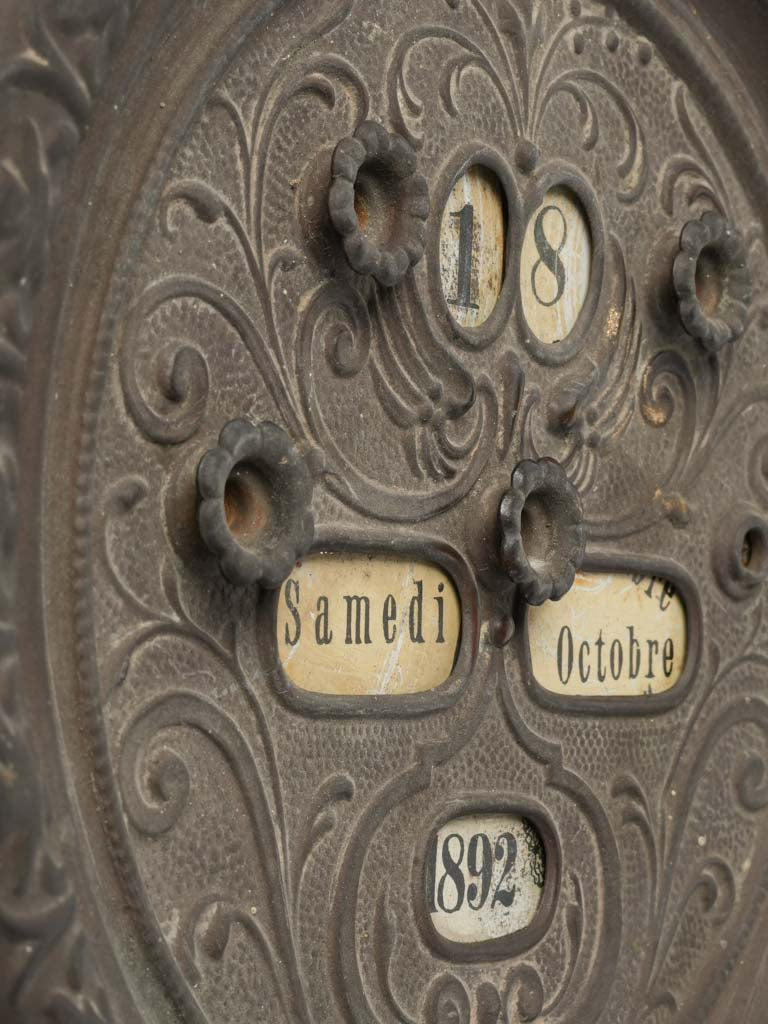 Charming French Perpetual Calendar in Embossed Tin - 1892 to 1901 - 9"