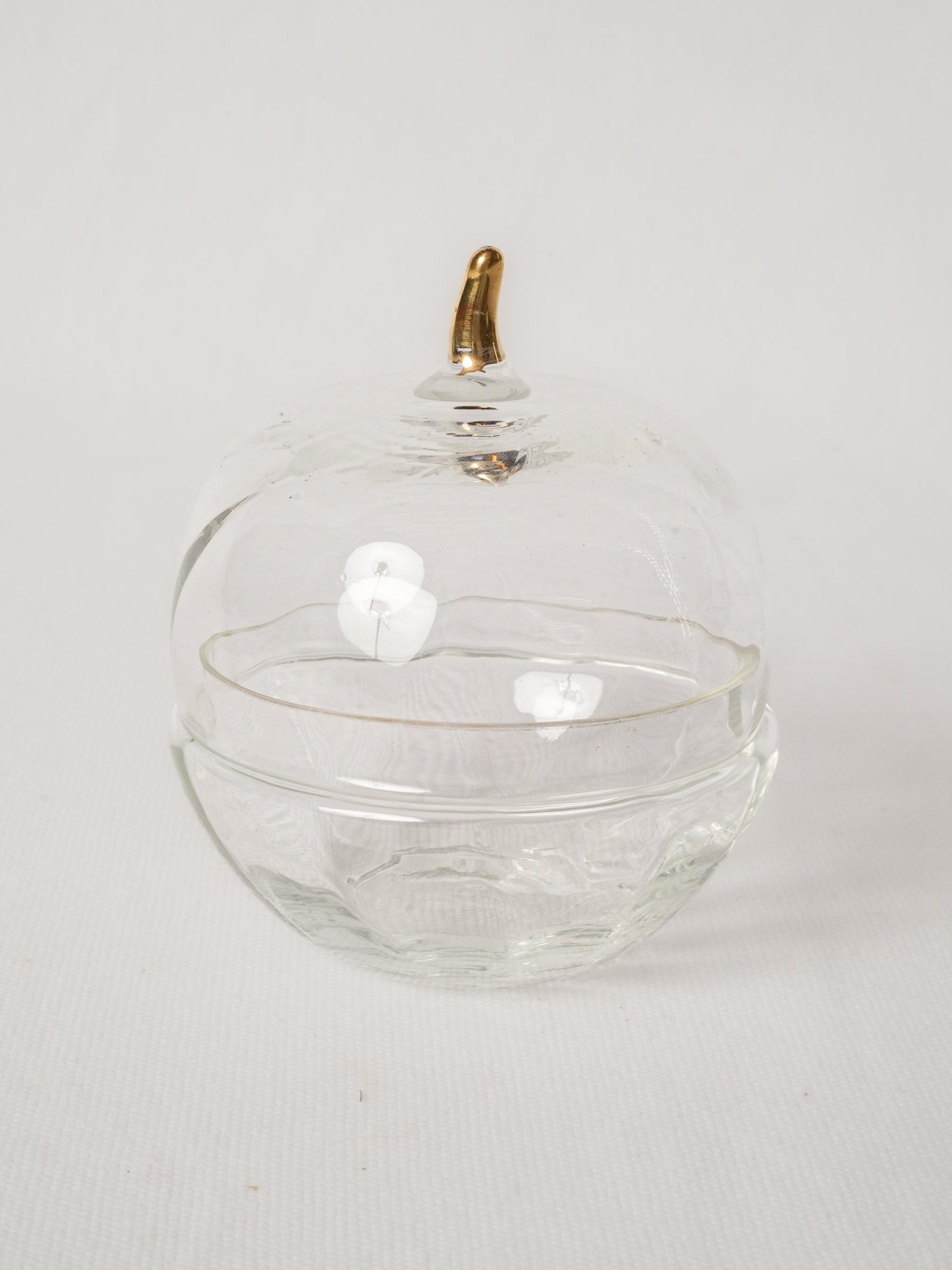 Vintage French Glass Apple Bowl with Gold Stem Lid