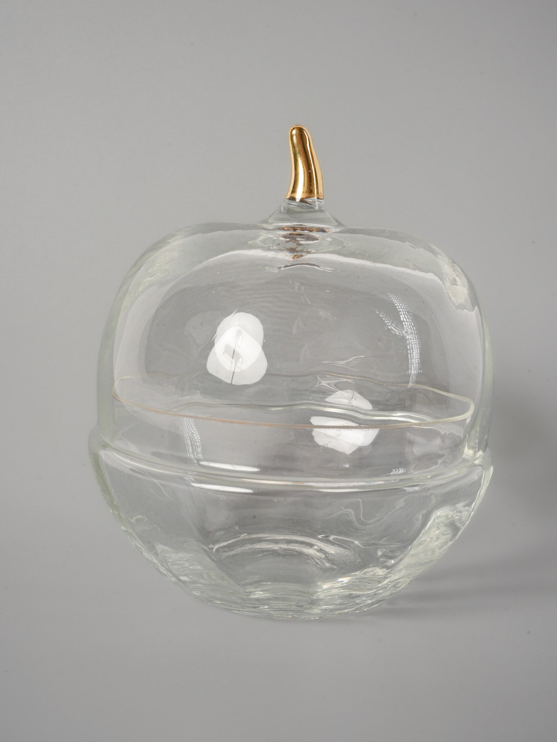 Vintage French Glass Apple Bowl with Gold Stem Lid