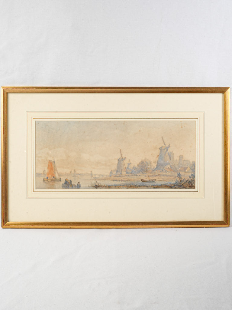 Vintage serene watercolor landscape painting